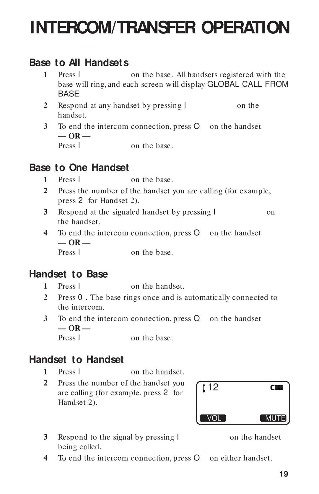 AT&T 2440 user manual Base to All Handsets, Base to One Handset, Handset to Base, Handset to Handset 