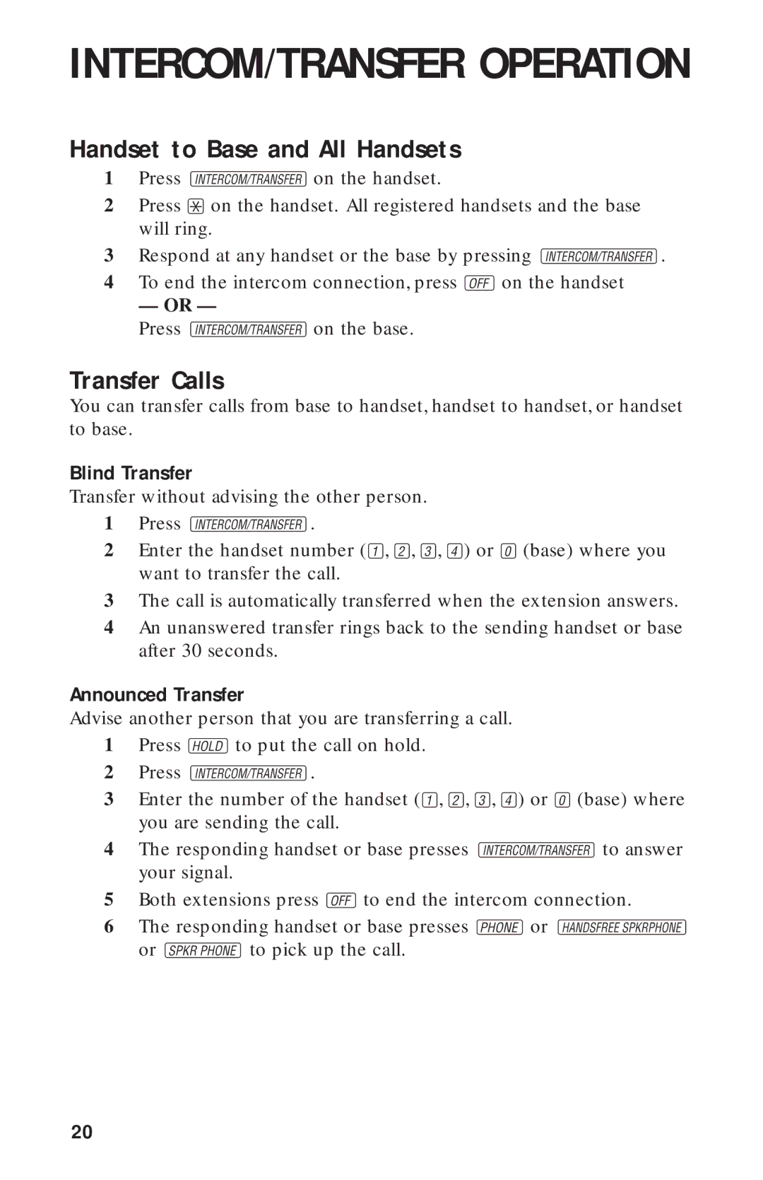 AT&T 2440 user manual Handset to Base and All Handsets, Transfer Calls, Blind Transfer, Announced Transfer 