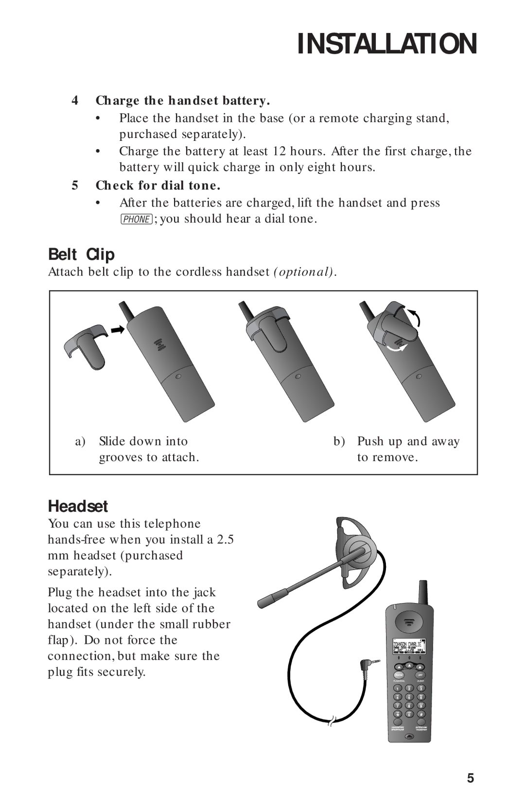 AT&T 2440 user manual Belt Clip, Headset 