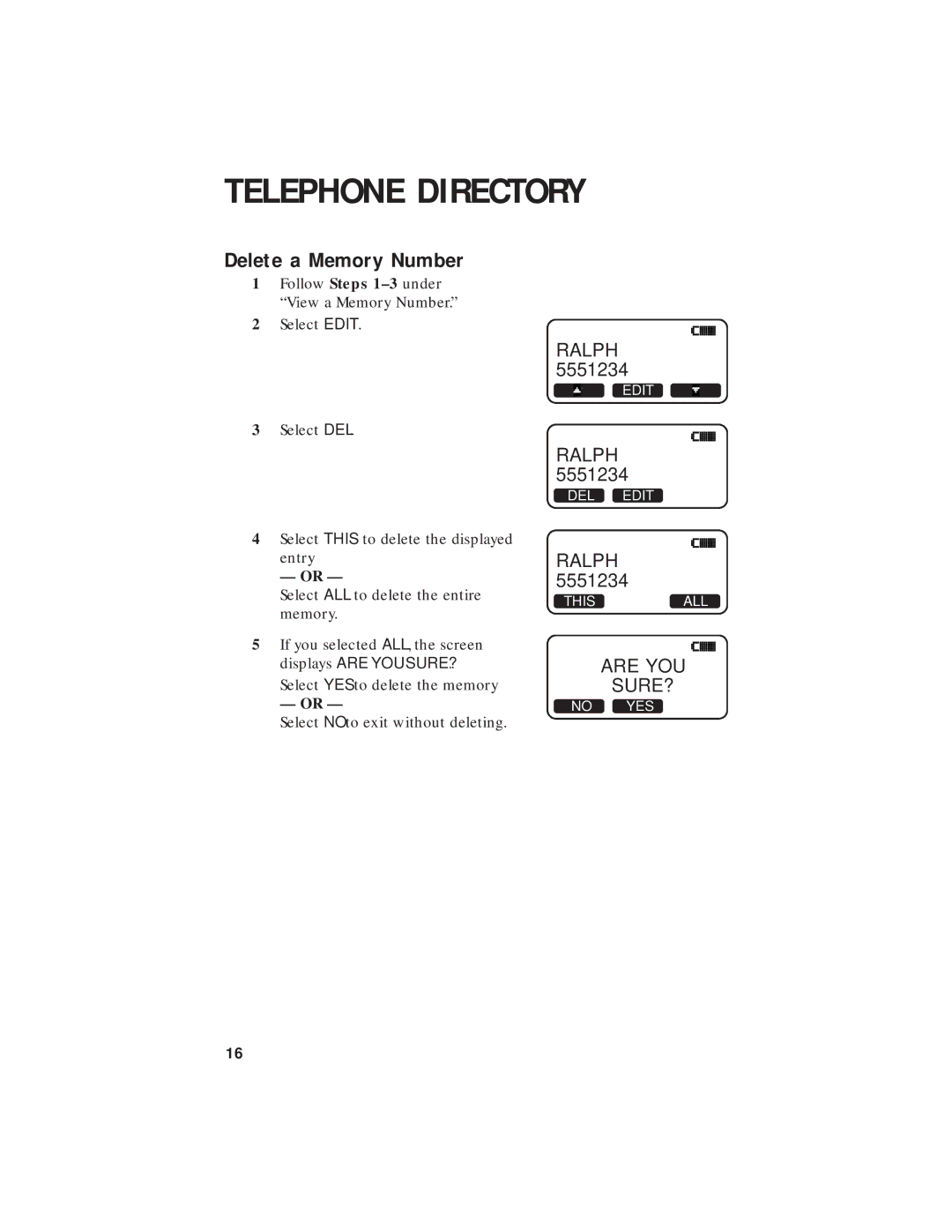 AT&T 2455 user manual Delete a Memory Number 