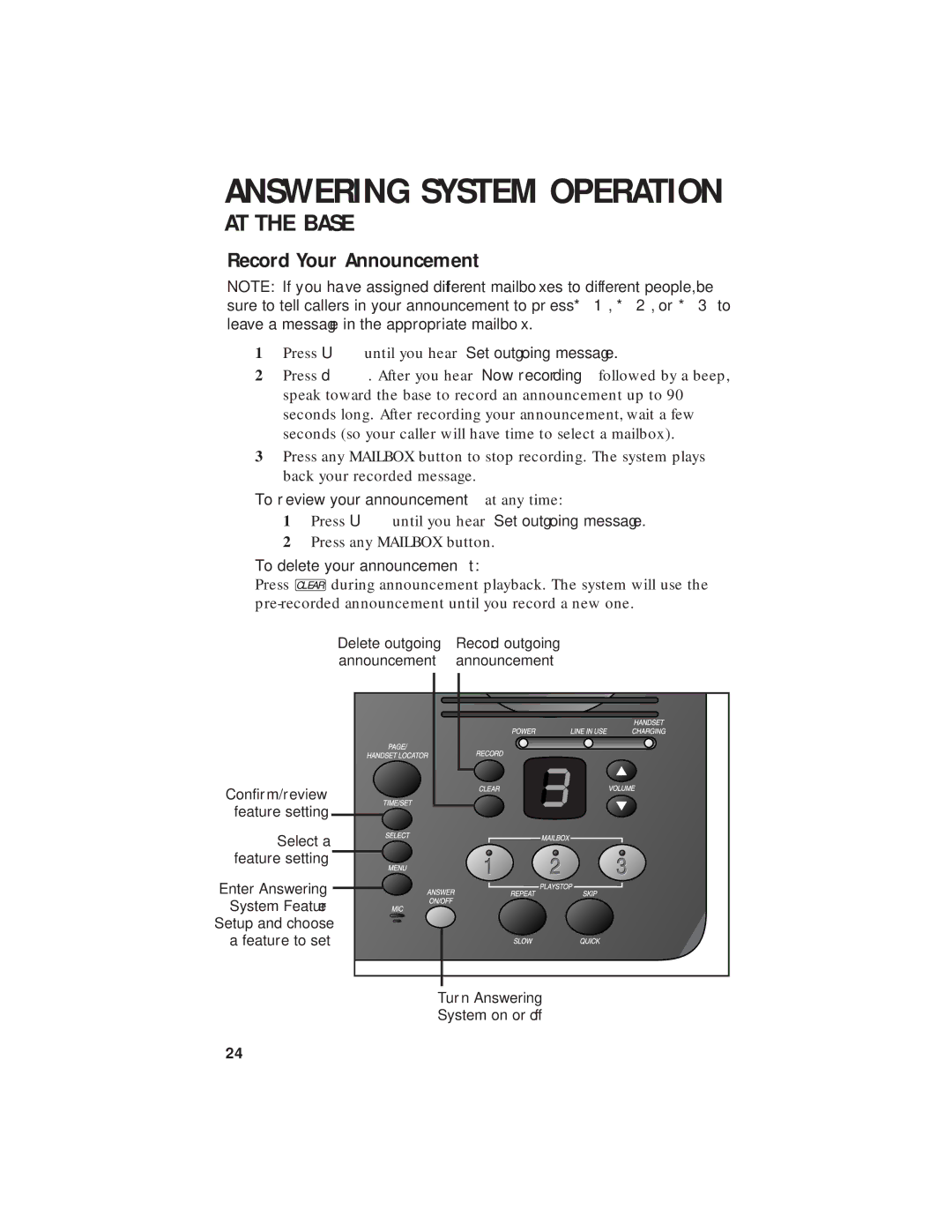 AT&T 2455 user manual Record Your Announcement, Press Uuntil you hear Set outgoing message 