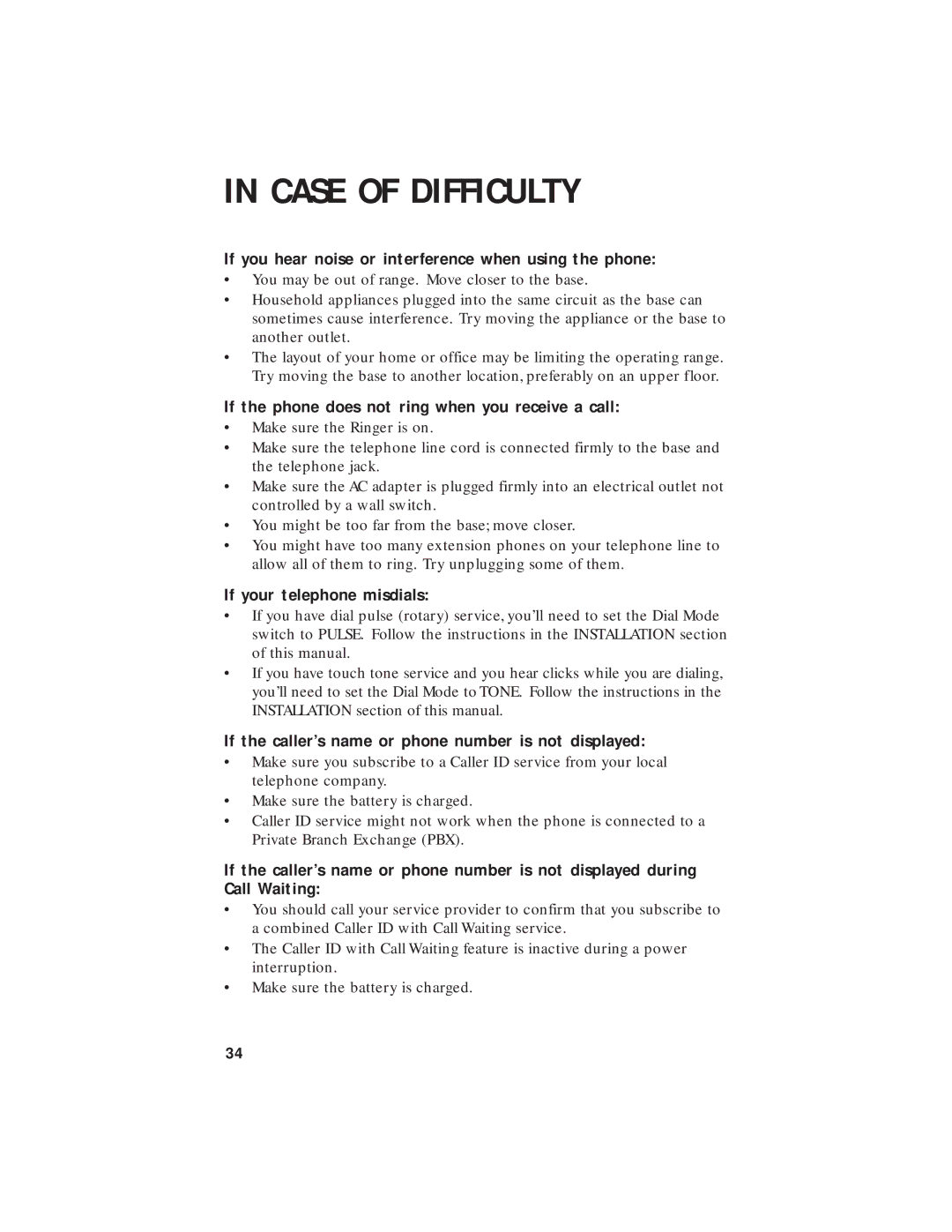 AT&T 2455 If you hear noise or interference when using the phone, If the phone does not ring when you receive a call 