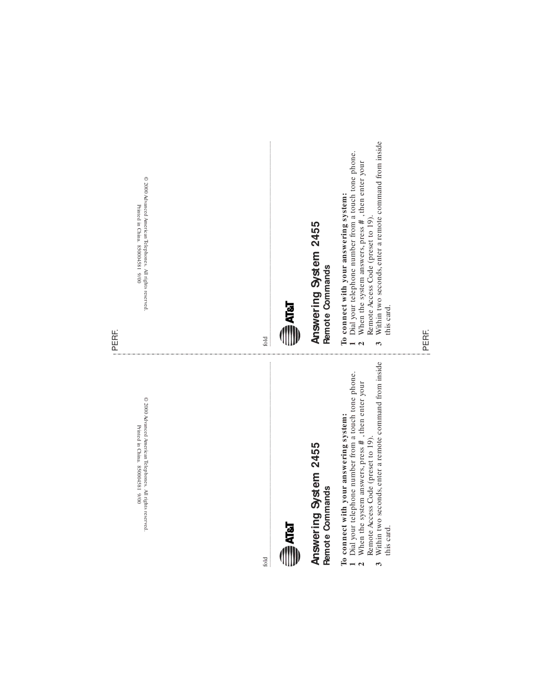 AT&T 2455 user manual Answering System, Remote Commands 