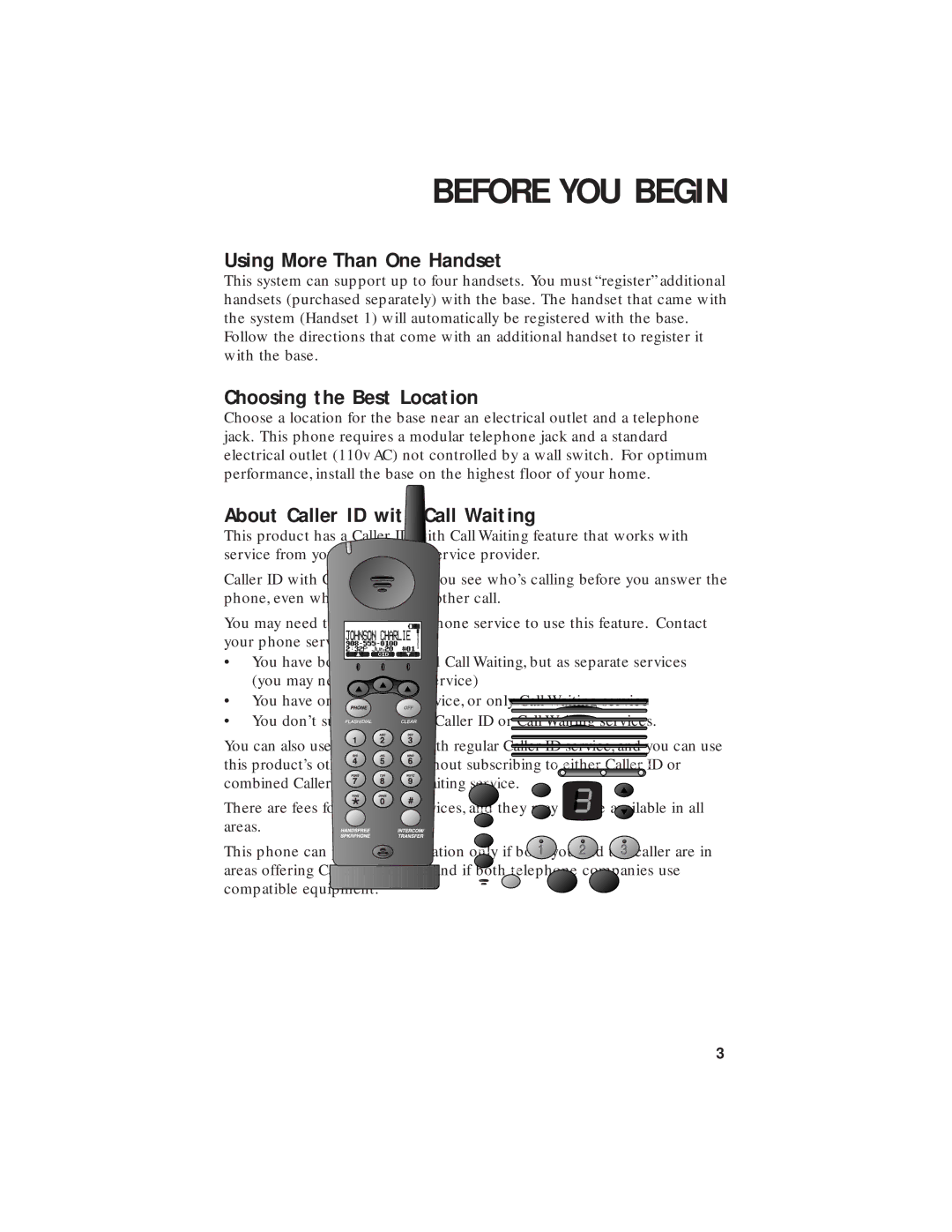 AT&T 2455 Before YOU Begin, Using More Than One Handset, Choosing the Best Location, About Caller ID with Call Waiting 