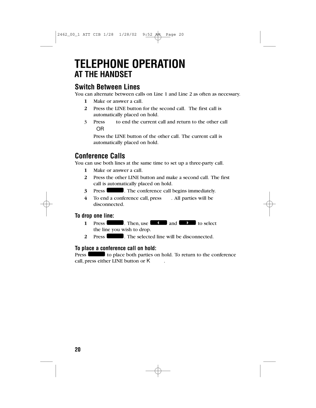 AT&T 2462 user manual Switch Between Lines 