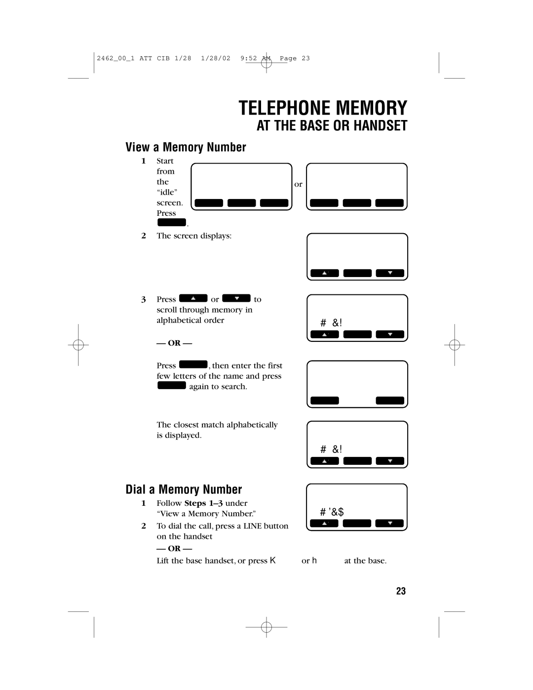 AT&T 2462 user manual View a Memory Number, Dial a Memory Number 