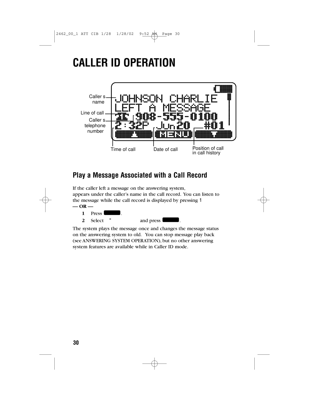 AT&T 2462 user manual Play a Message Associated with a Call Record 