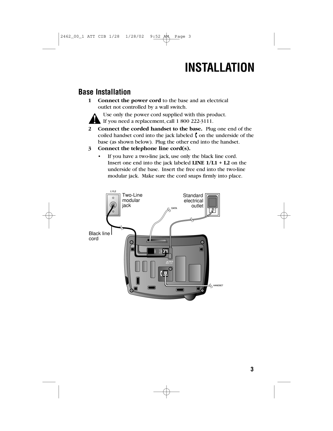 AT&T 2462 user manual Base Installation 