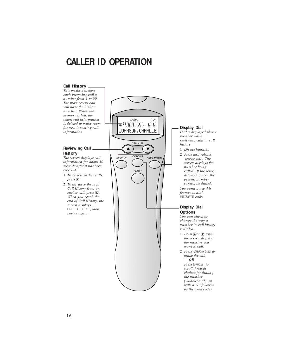 AT&T 250 user manual Reviewing Call History, Display Dial Options 