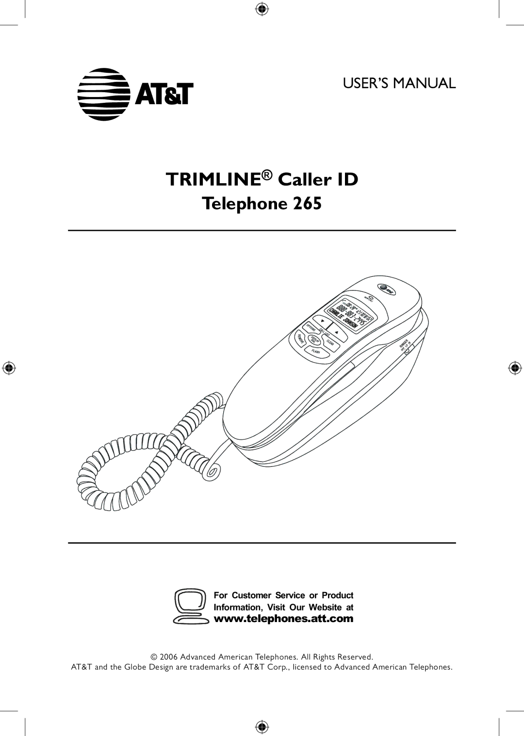 AT&T 265 user manual Trimline Caller ID 