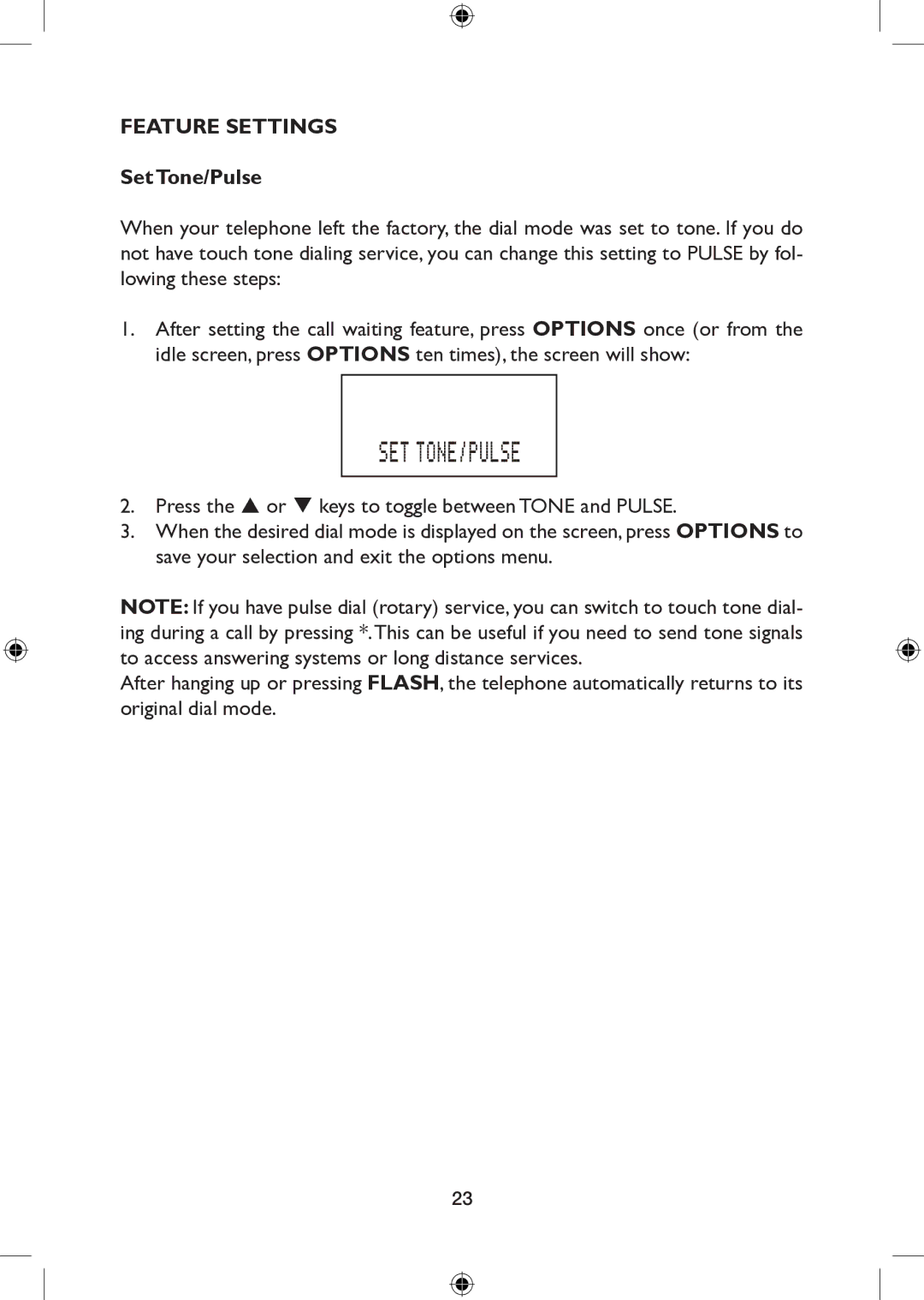 AT&T 265 user manual Set Tone/Pulse 