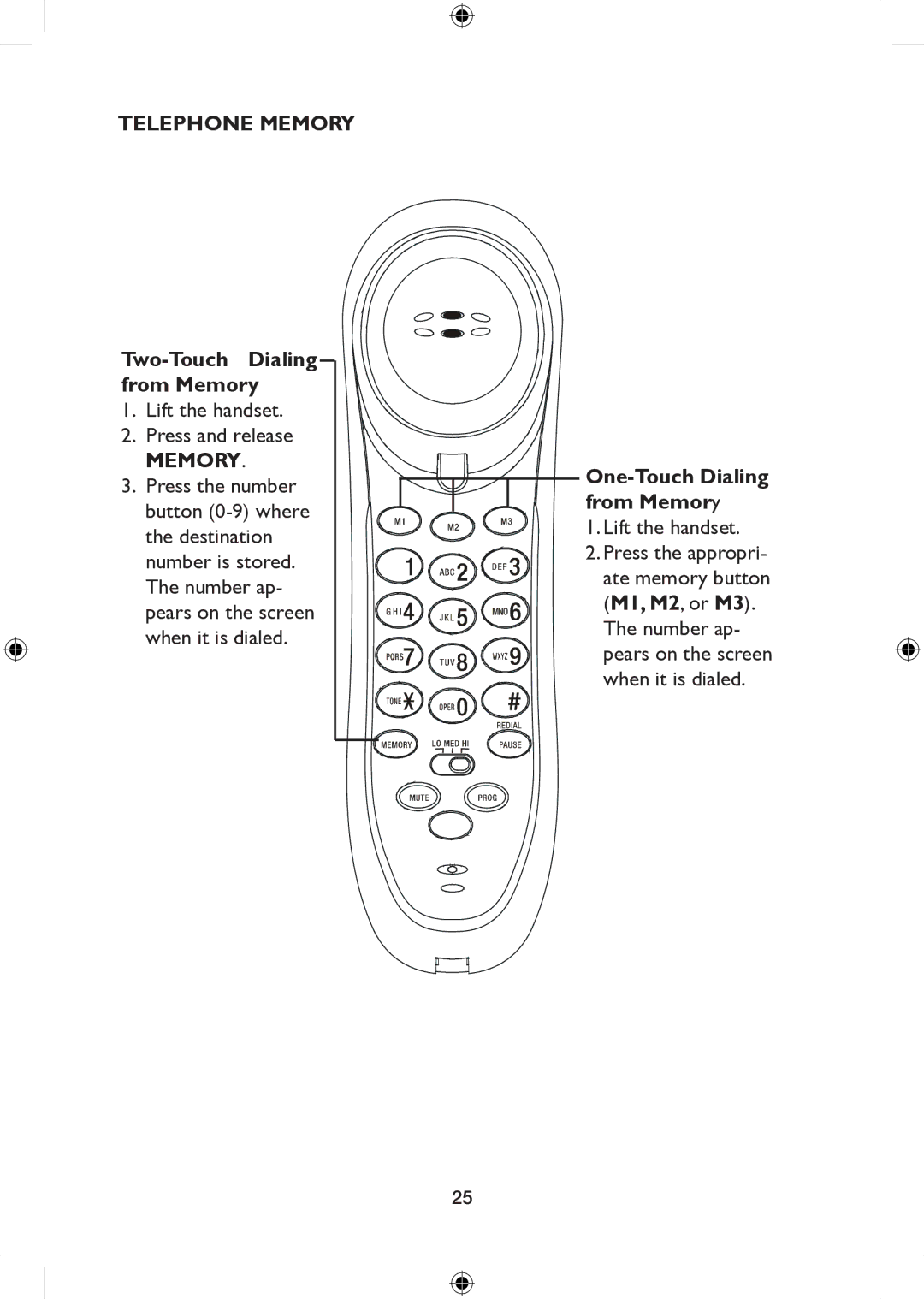 AT&T 265 user manual Two-Touch Dialing from Memory, One-Touch Dialing from Memory 