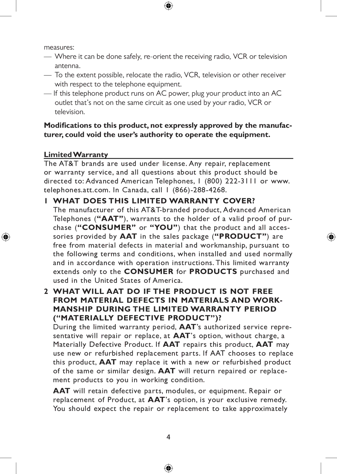 AT&T 265 user manual What does this Limited Warranty COVER? 