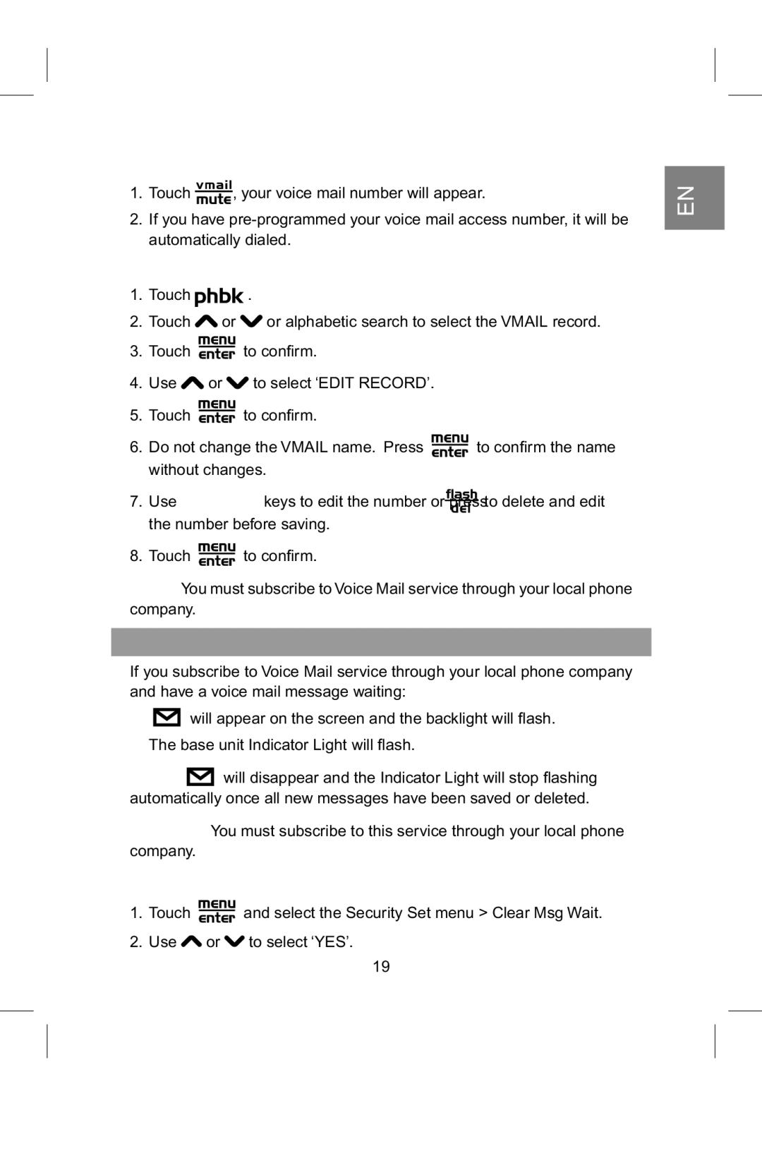 AT&T 2820 manual Message Waiting, To call your pre-programmed voice mail number, To edit your voice mail number 