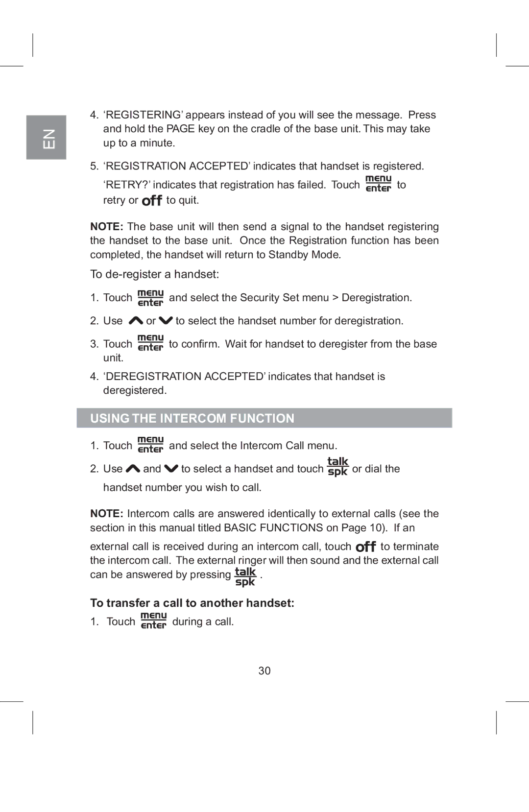 AT&T 2820 manual Using the Intercom Function, To transfer a call to another handset 