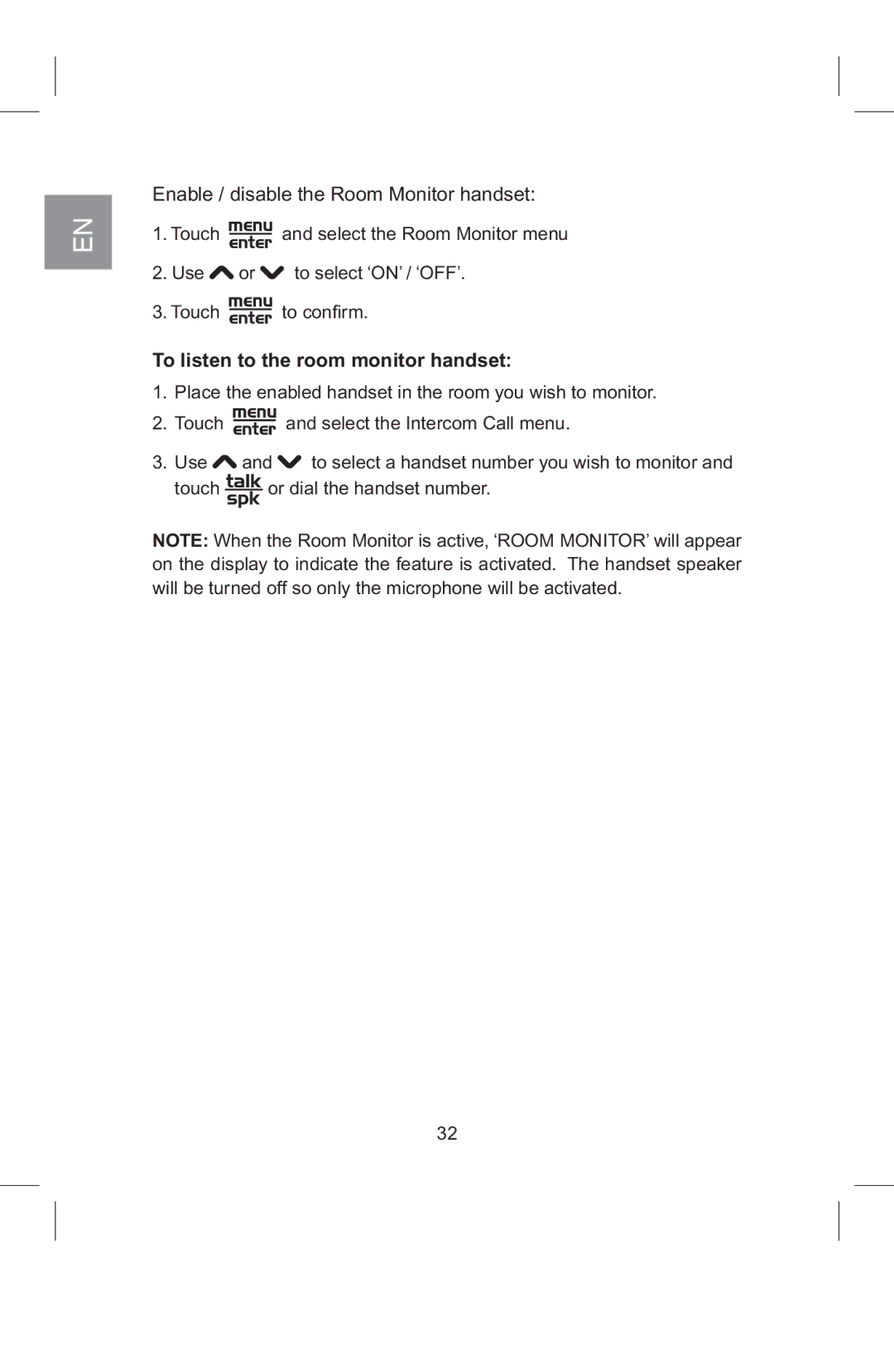 AT&T 2820 manual To listen to the room monitor handset 