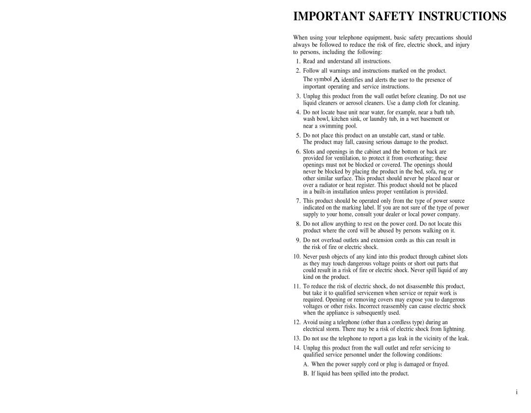 AT&T 2U20 manual Important Safety Instructions 