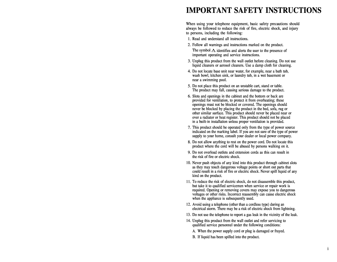 AT&T 2U20 manual Important Safety Instructions 