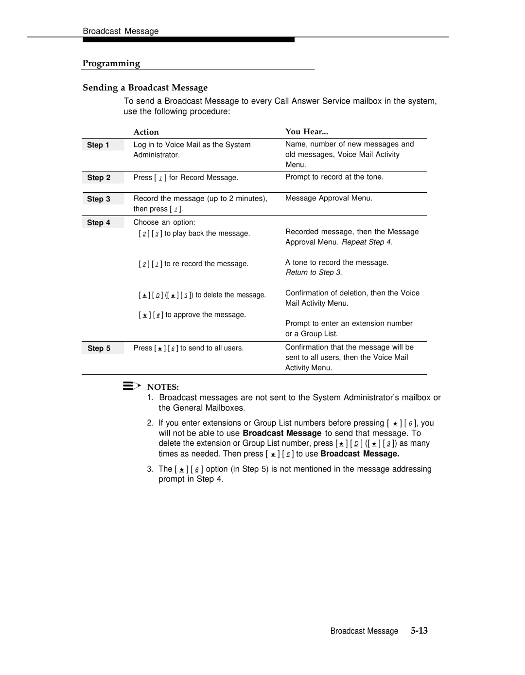 AT&T 3 manual Programming Sending a Broadcast Message, Return to Step 