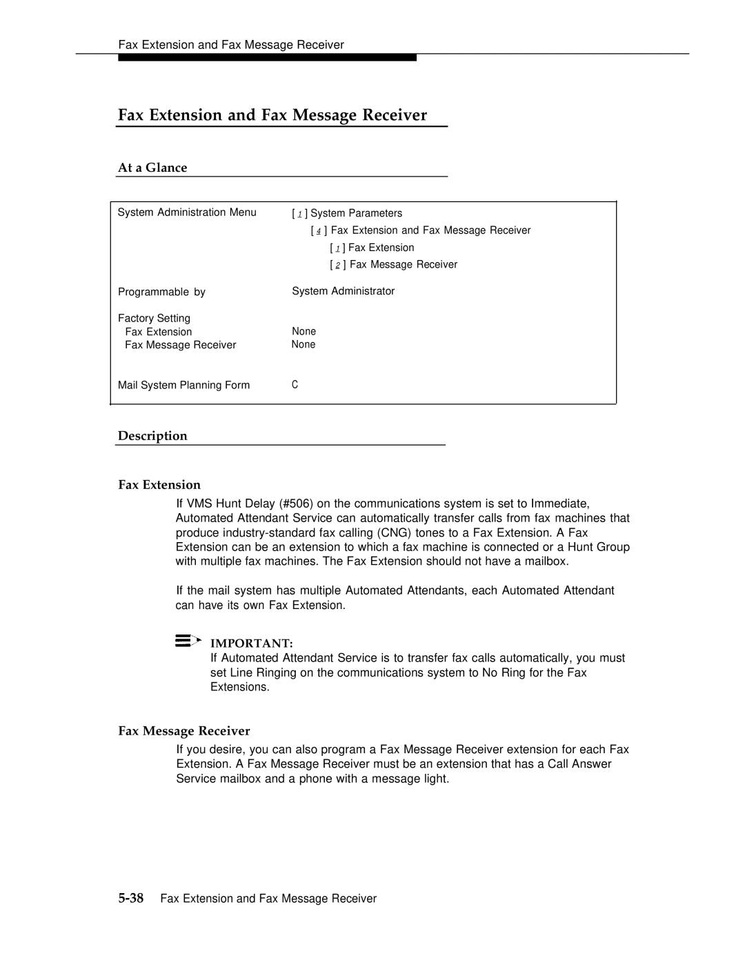 AT&T 3 manual Fax Extension and Fax Message Receiver, Description Fax Extension 