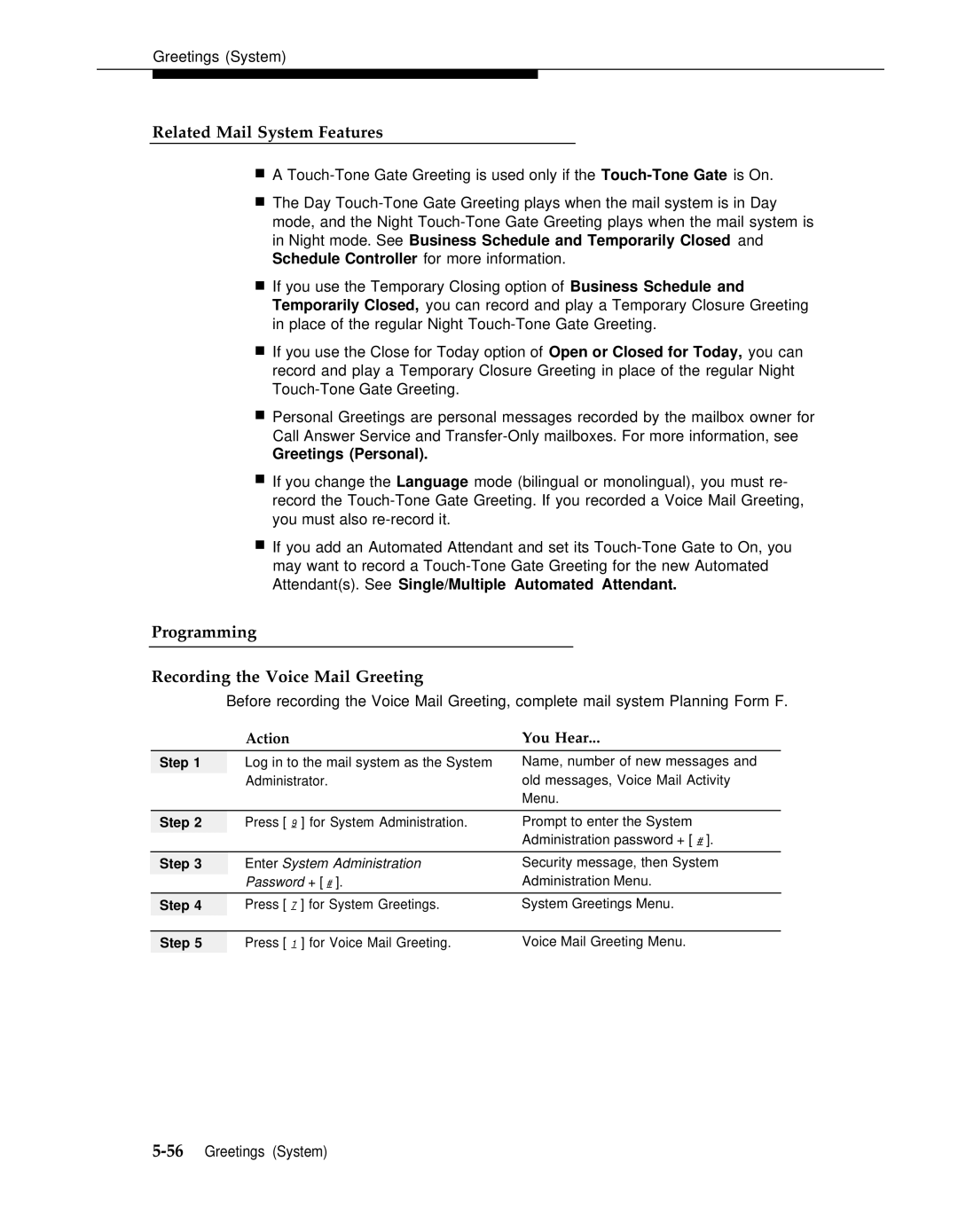 AT&T 3 manual Programming Recording the Voice Mail Greeting, Greetings Personal 