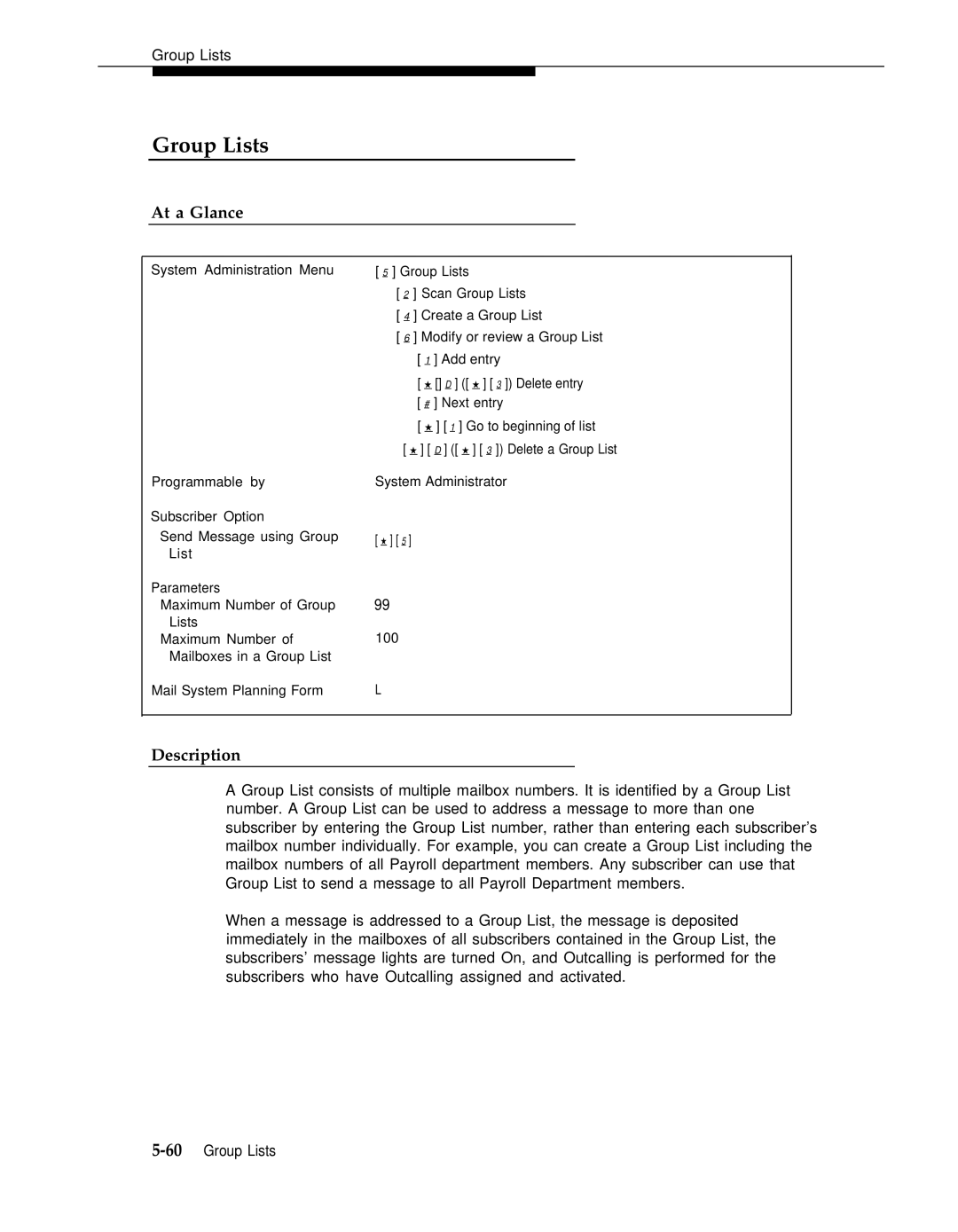 AT&T 3 manual Group Lists, At a Glance 