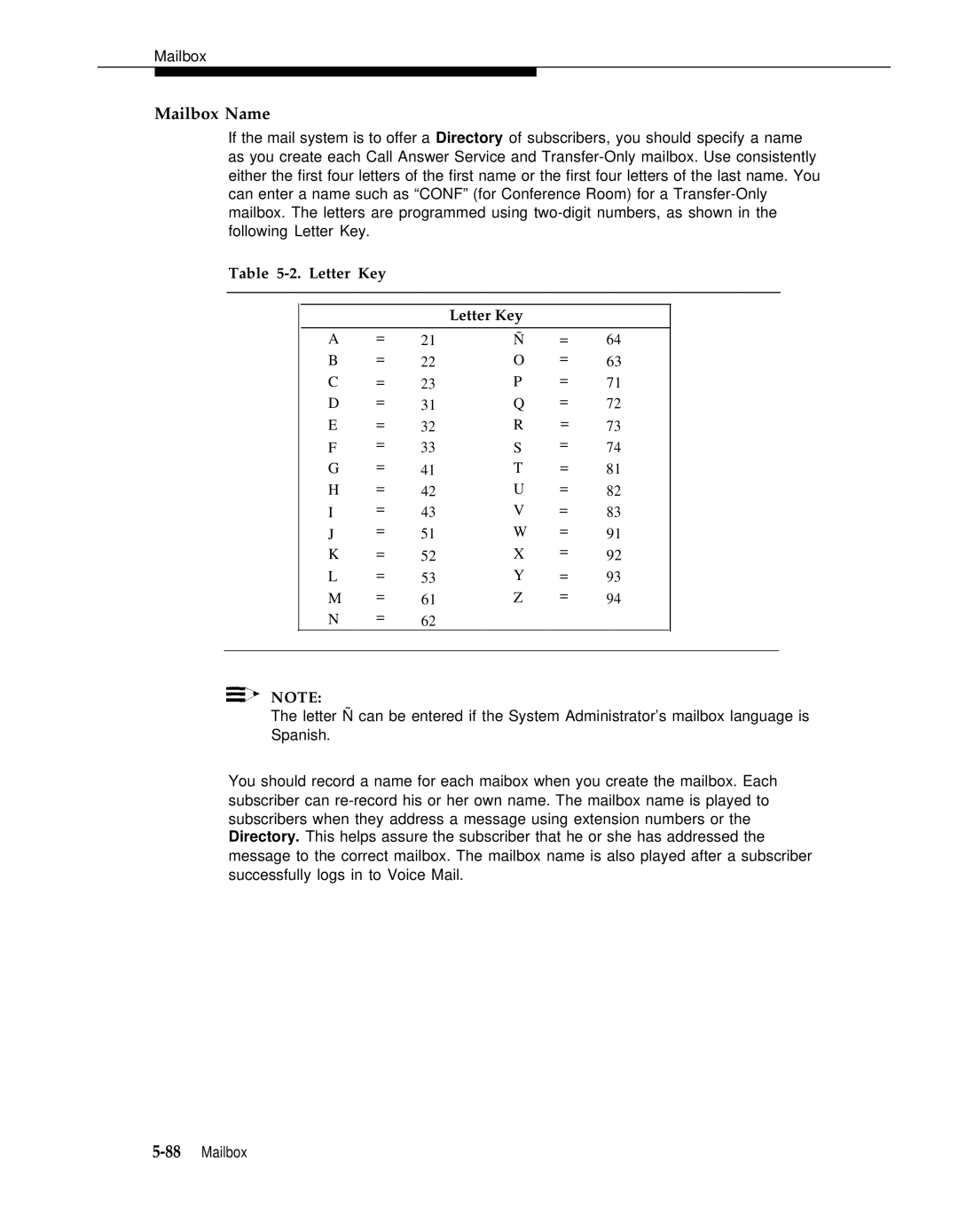 AT&T 3 manual Mailbox Name, Letter Key 