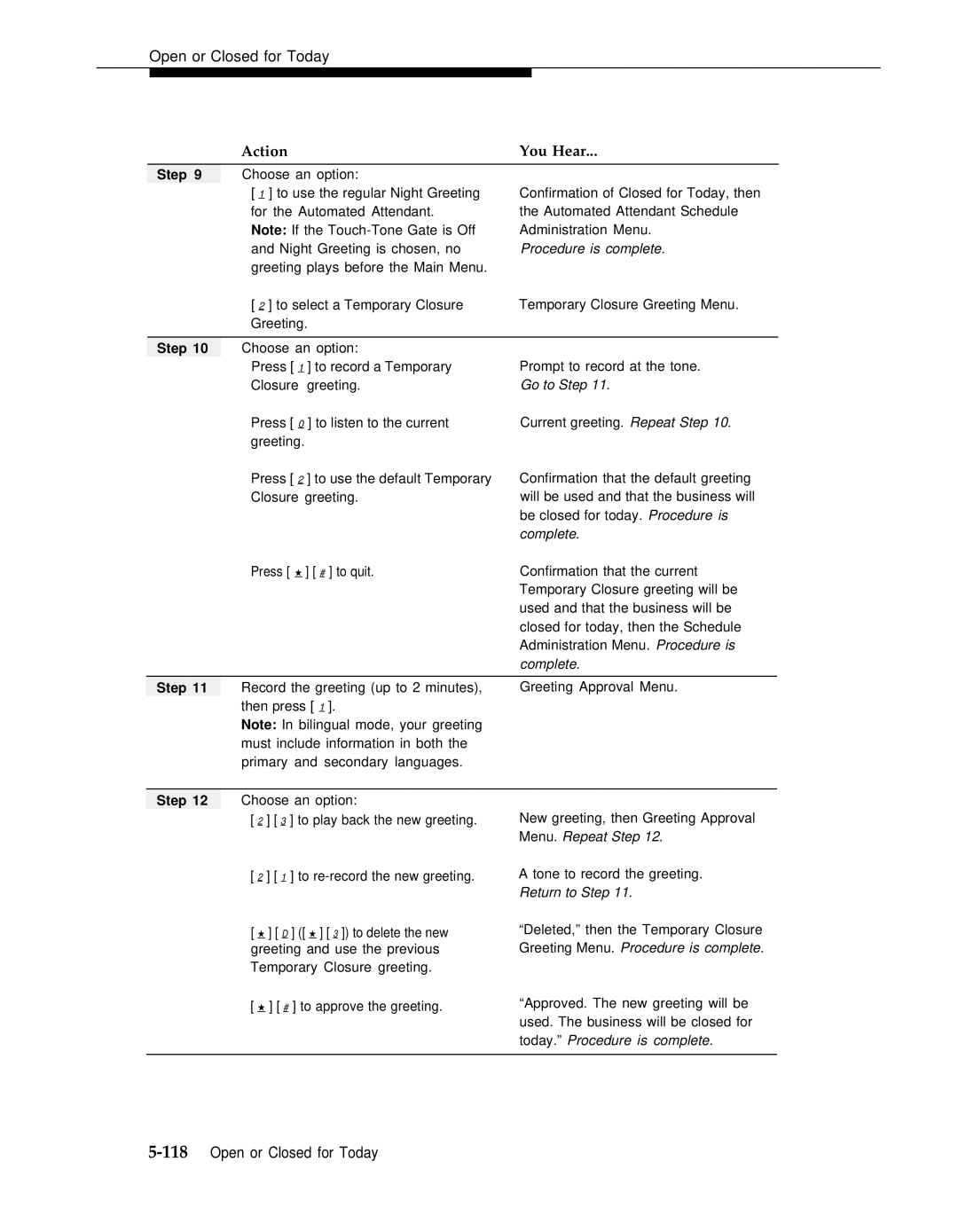 AT&T 3 manual 118Open or Closed for Today 