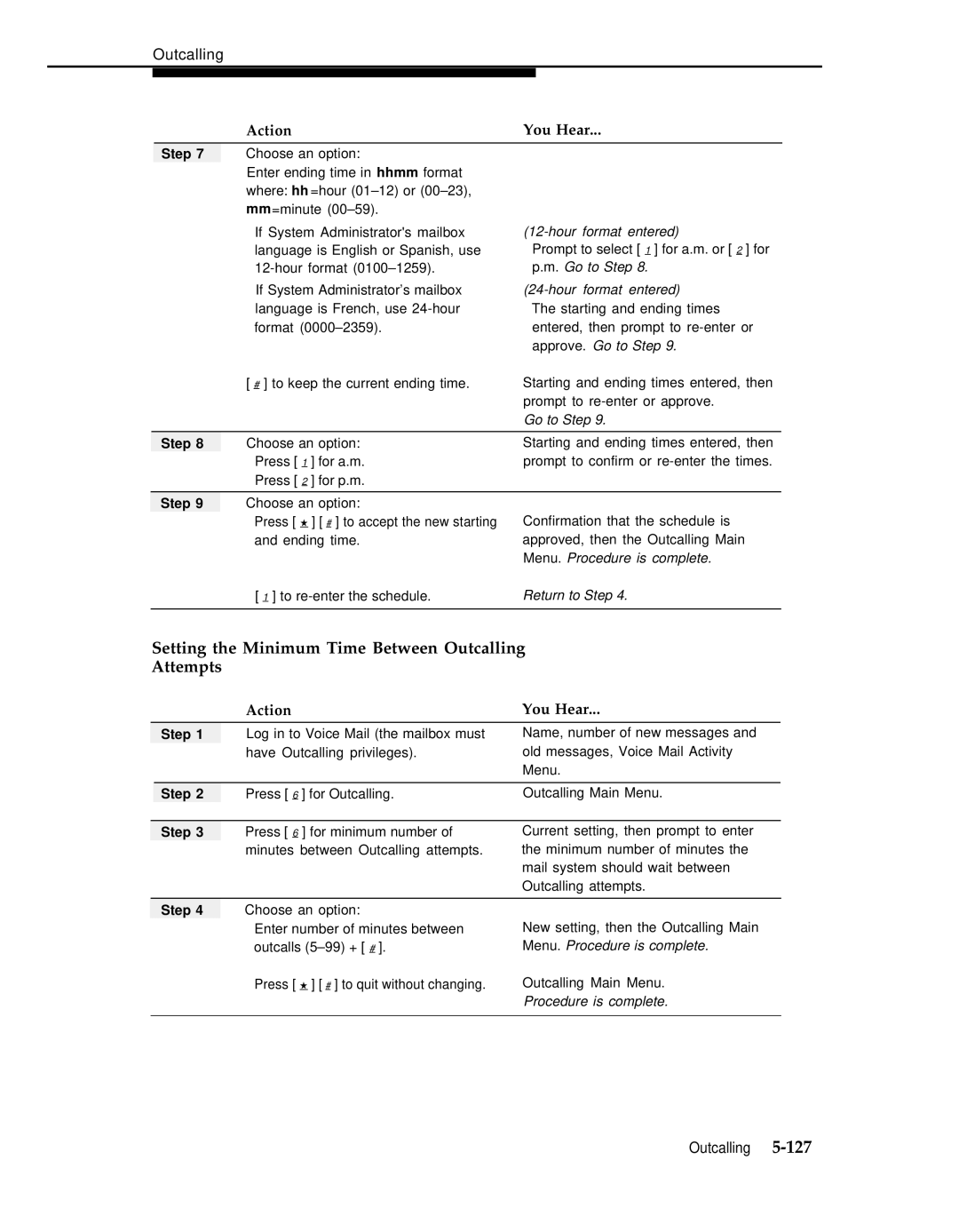 AT&T 3 manual Setting the Minimum Time Between Outcalling Attempts, Procedure is complete 