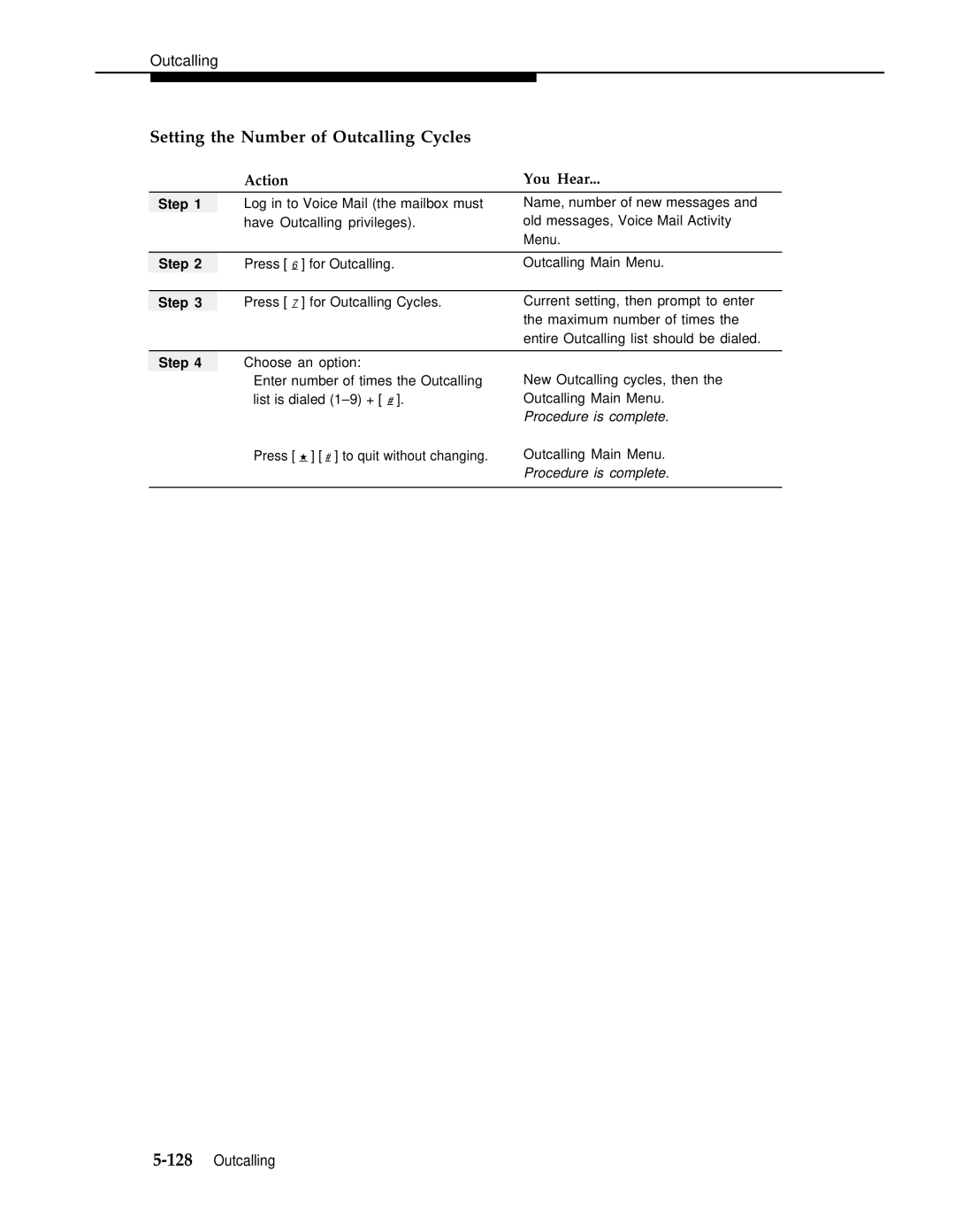 AT&T 3 manual Setting the Number of Outcalling Cycles 