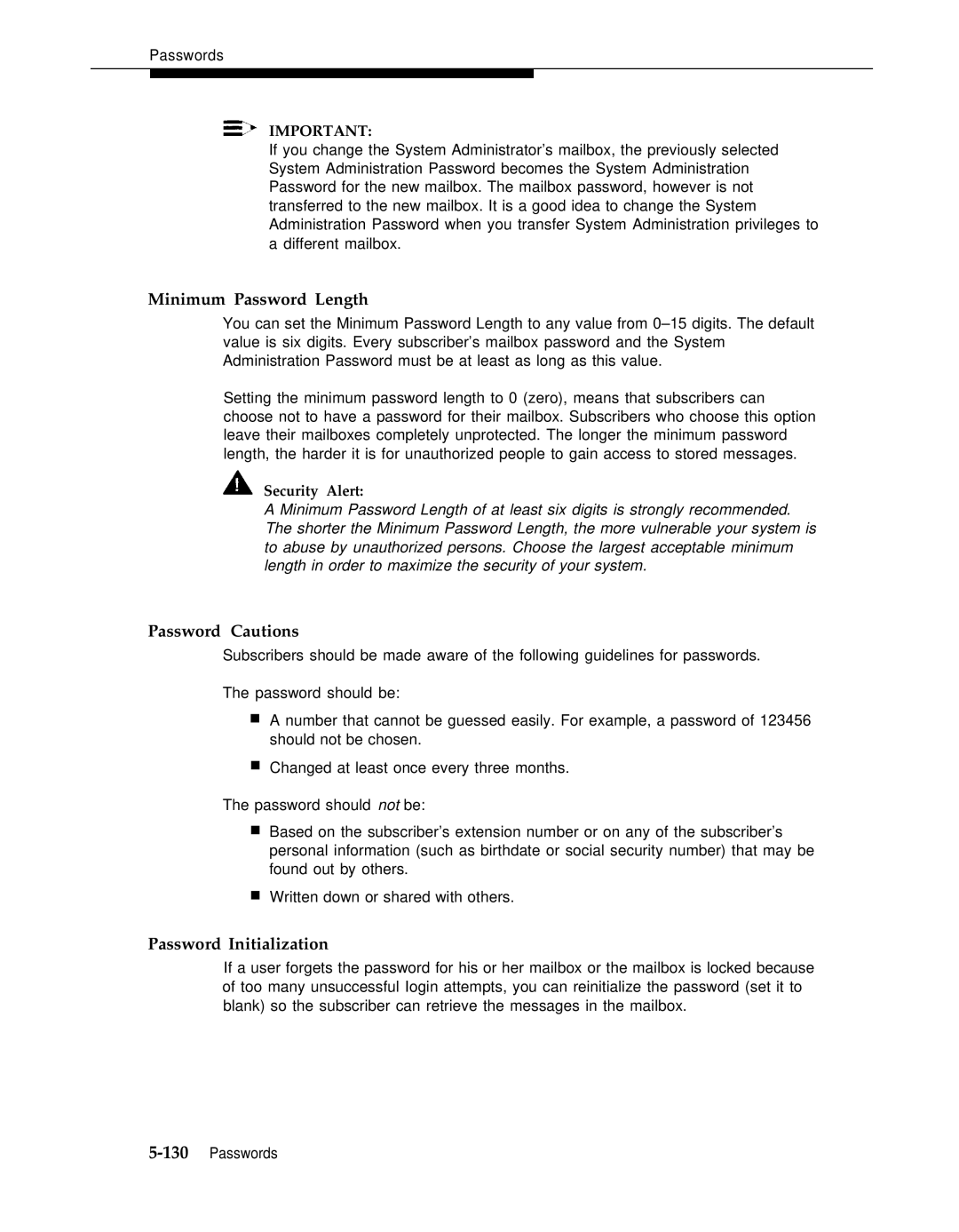 AT&T 3 manual Password Cautions, Password Initialization 