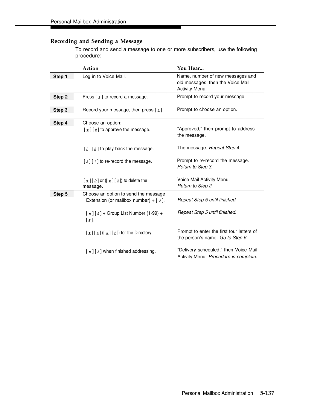 AT&T 3 manual Recording and Sending a Message, Message. Repeat Step, Activity Menu. Procedure is complete 