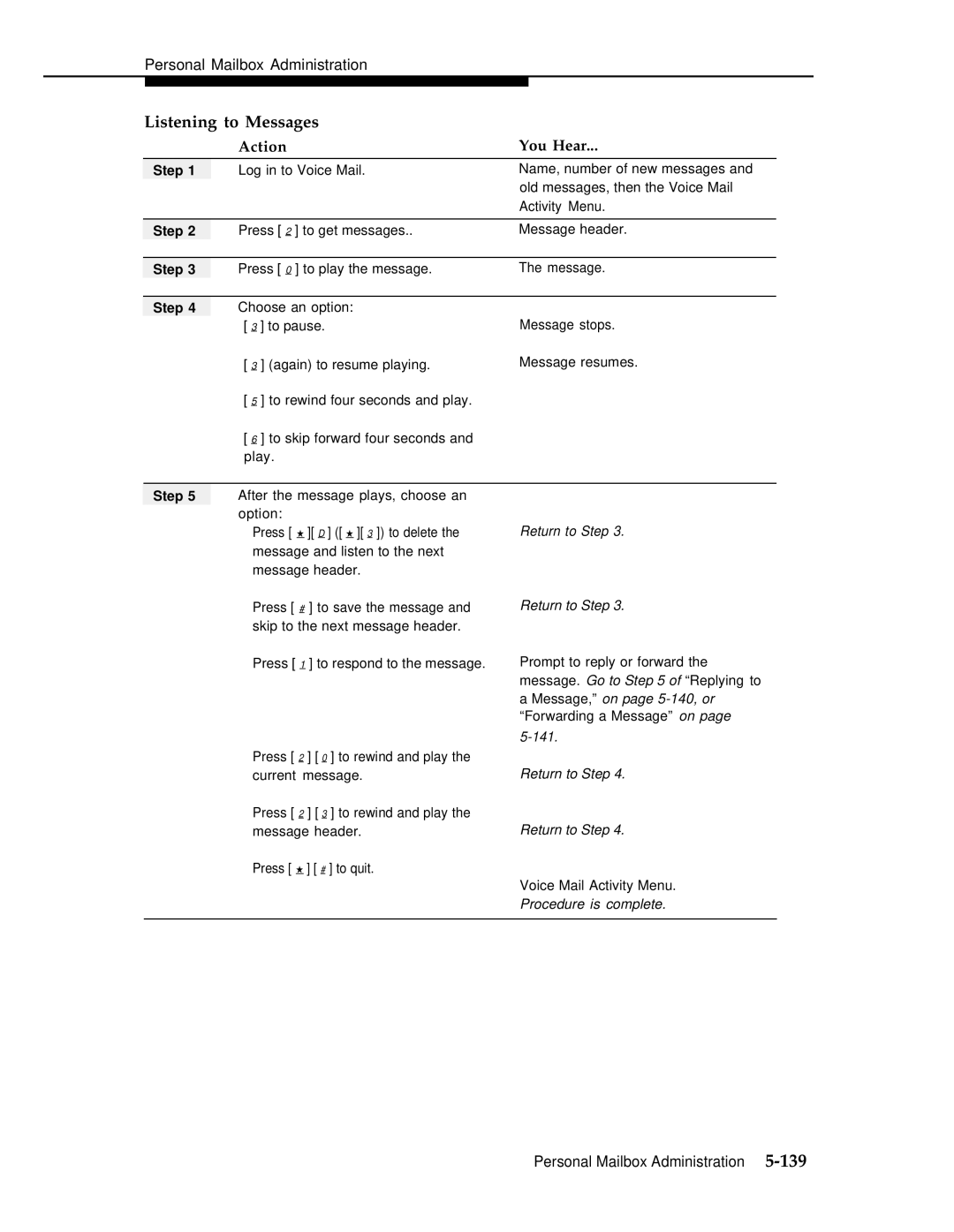 AT&T 3 manual Listening to Messages, Procedure is complete 