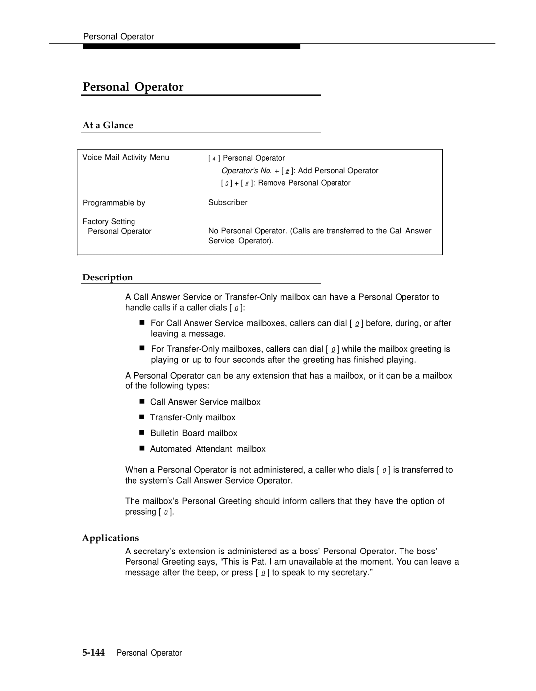 AT&T 3 manual Personal Operator, At a Glance 