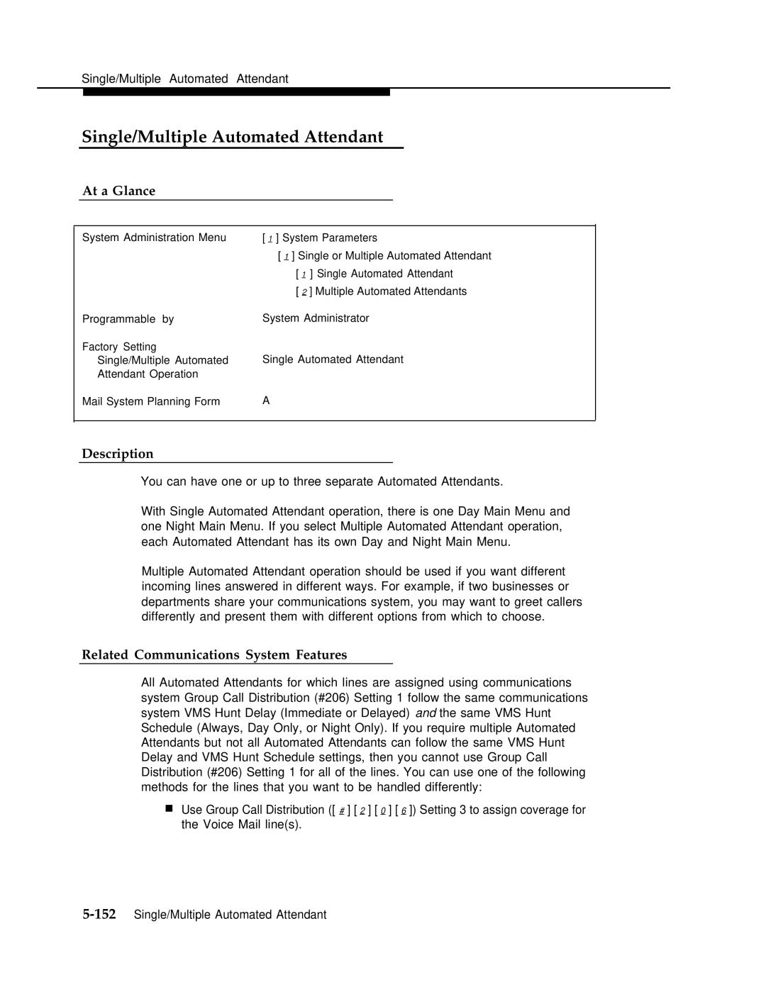 AT&T 3 manual Single/Multiple Automated Attendant, At a Glance 