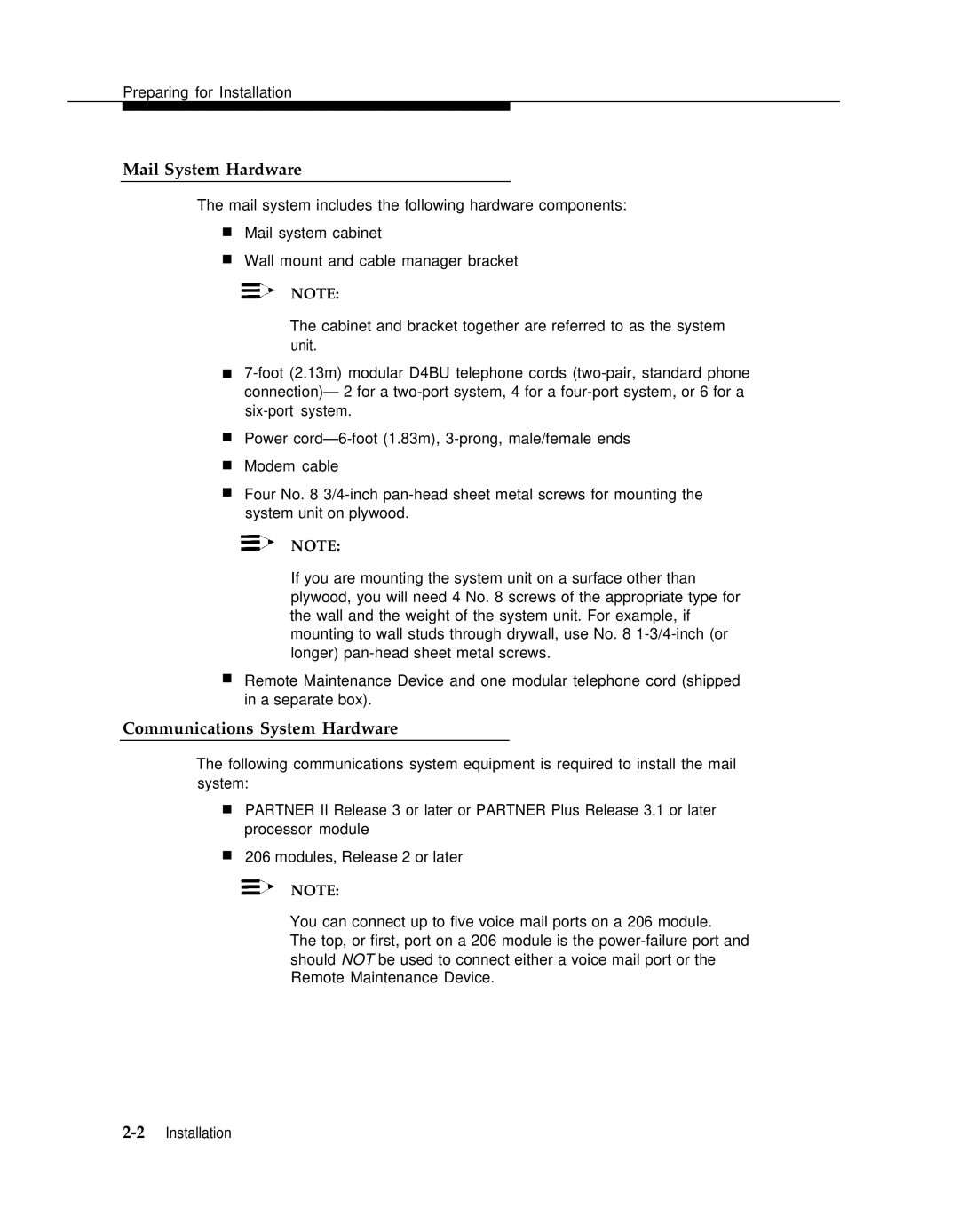 AT&T 3 manual Mail System Hardware, Communications System Hardware 