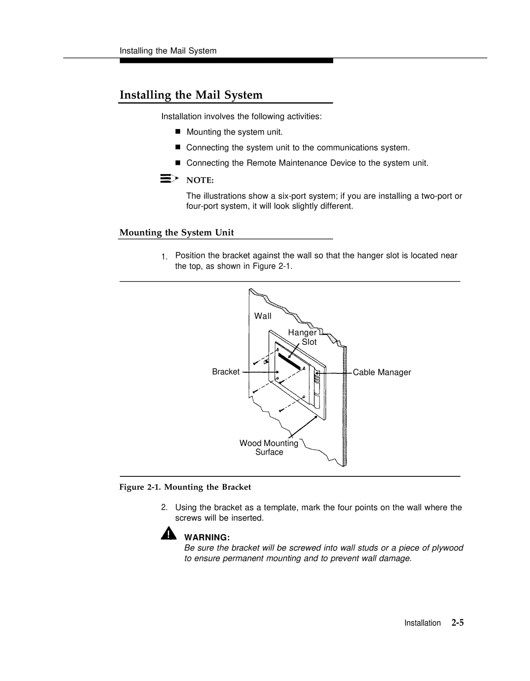 AT&T 3 manual Installing the Mail System, Mounting the System Unit 