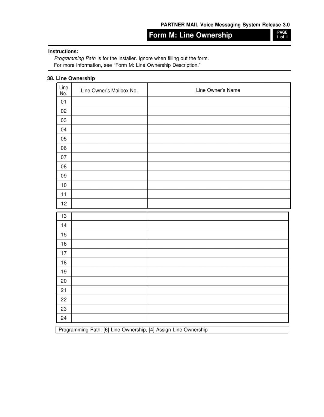 AT&T 3 manual Form M Line Ownership 