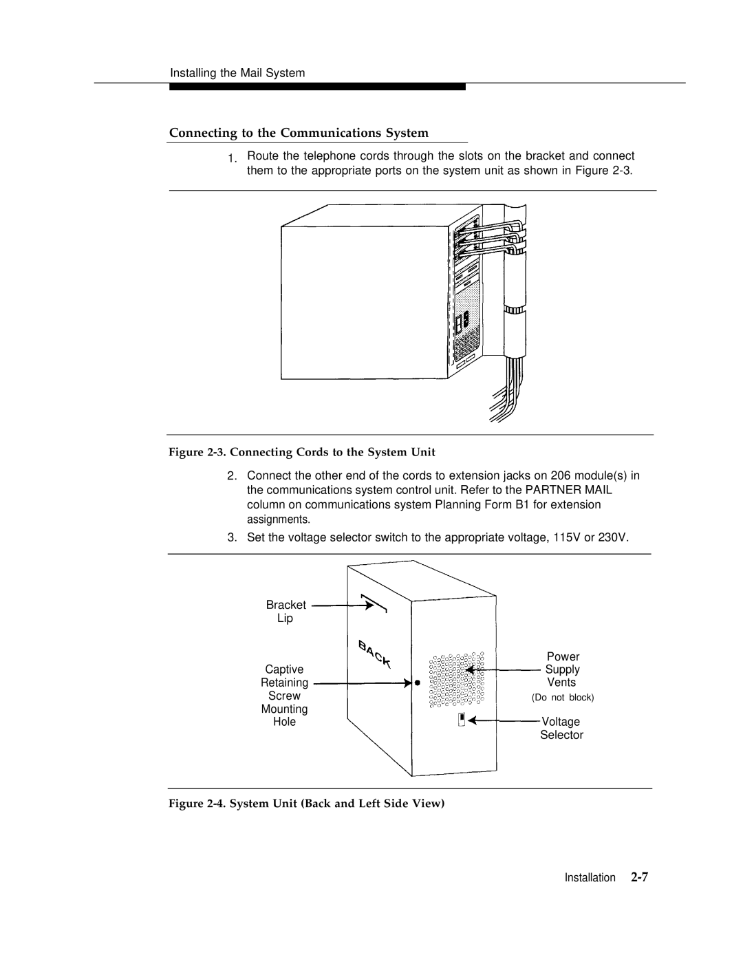 AT&T 3 manual Connecting to the Communications System, Connecting Cords to the System Unit 