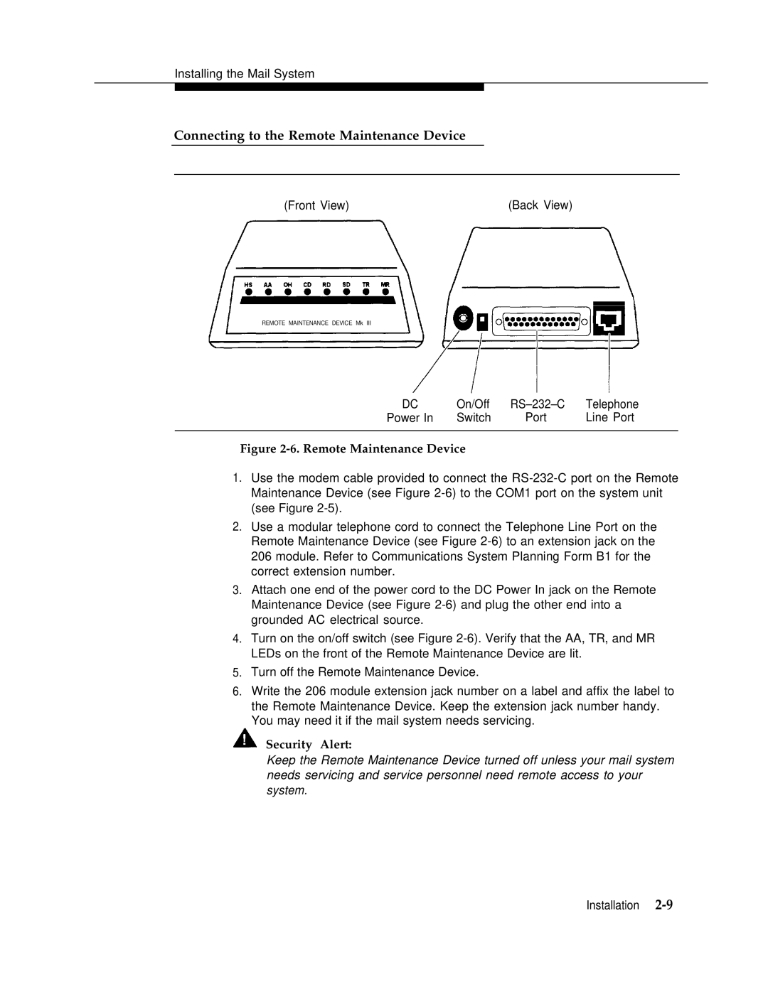 AT&T 3 manual Connecting to the Remote Maintenance Device 