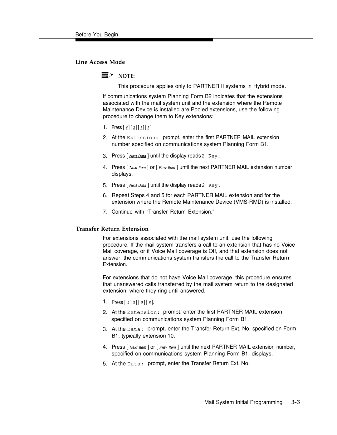 AT&T 3 manual Line Access Mode, Transfer Return Extension 