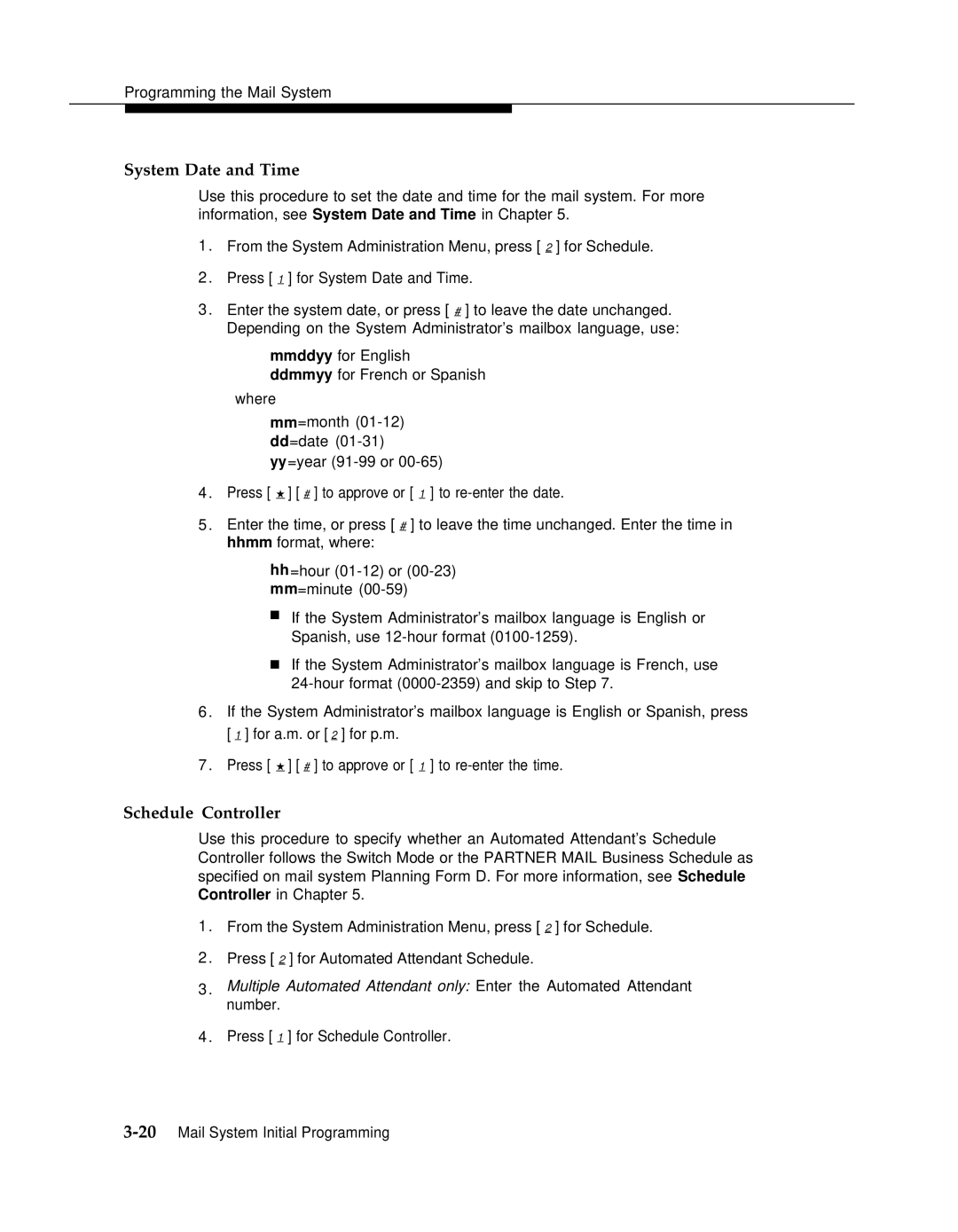 AT&T 3 manual System Date and Time, Schedule Controller 