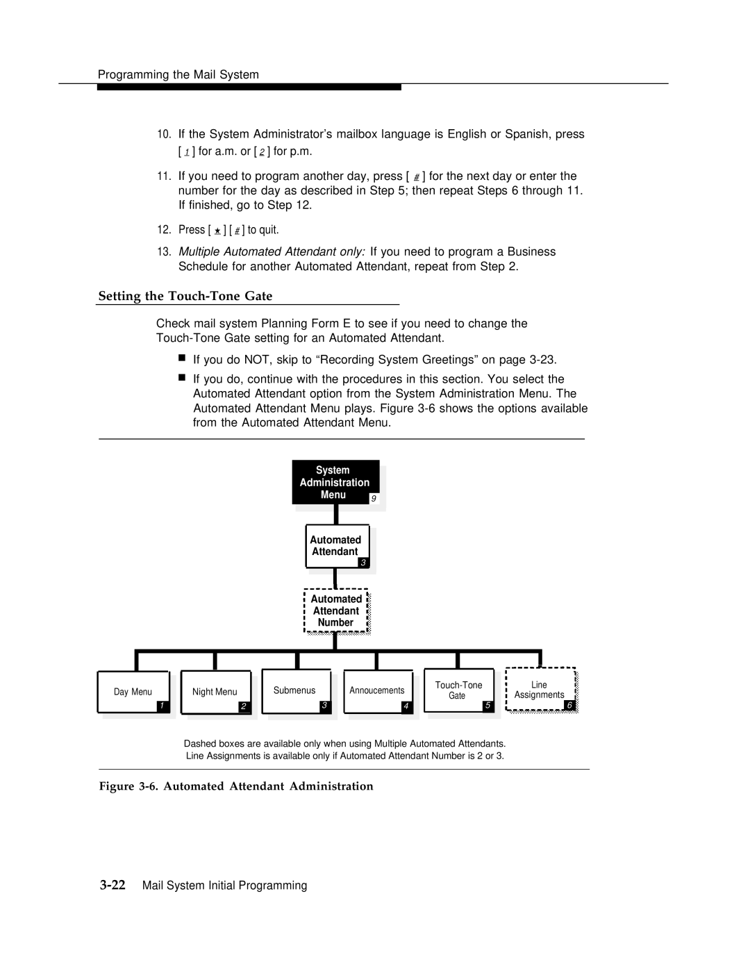 AT&T 3 manual Setting the Touch-Tone Gate, Automated Attendant Administration 