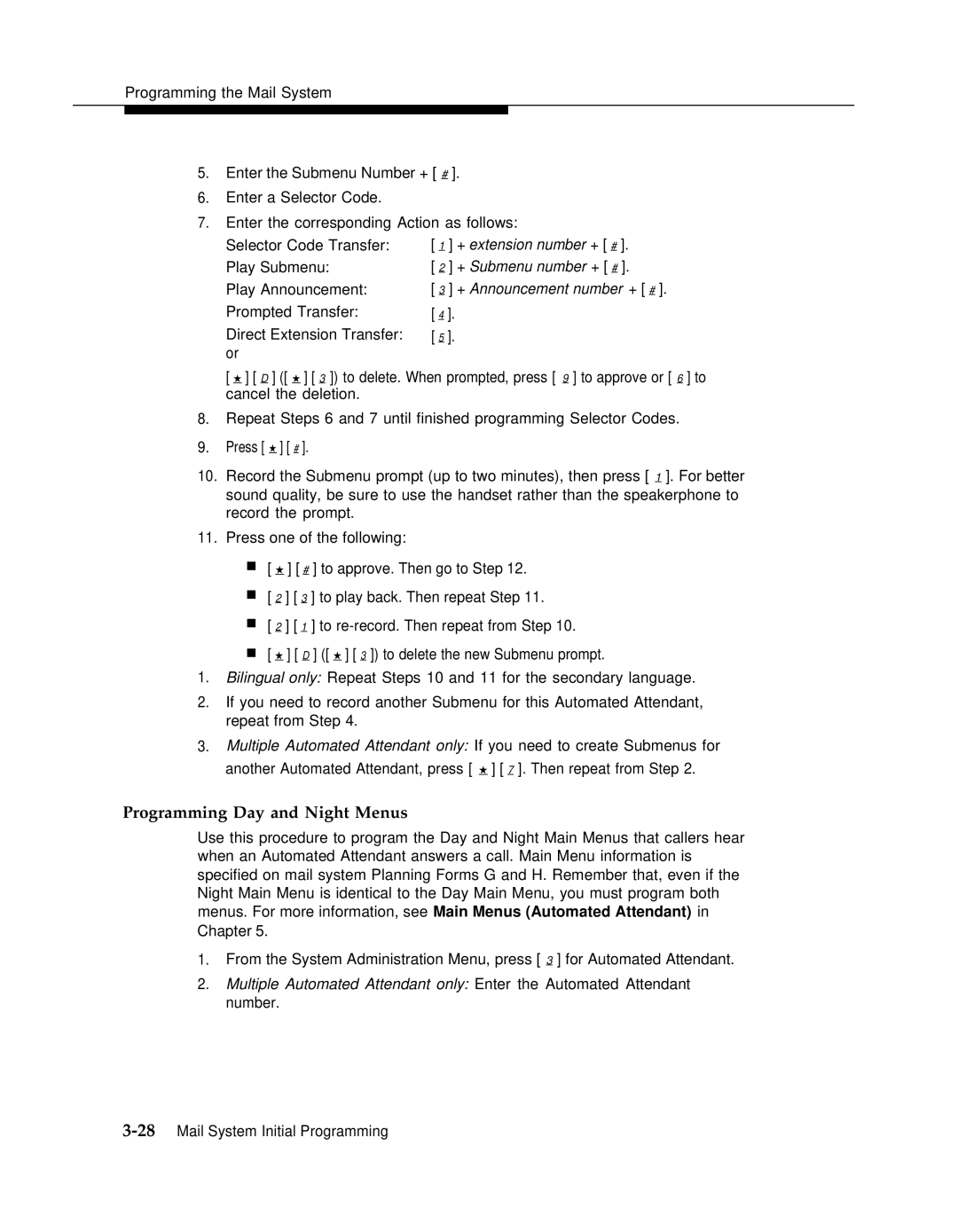 AT&T 3 manual Programming Day and Night Menus 