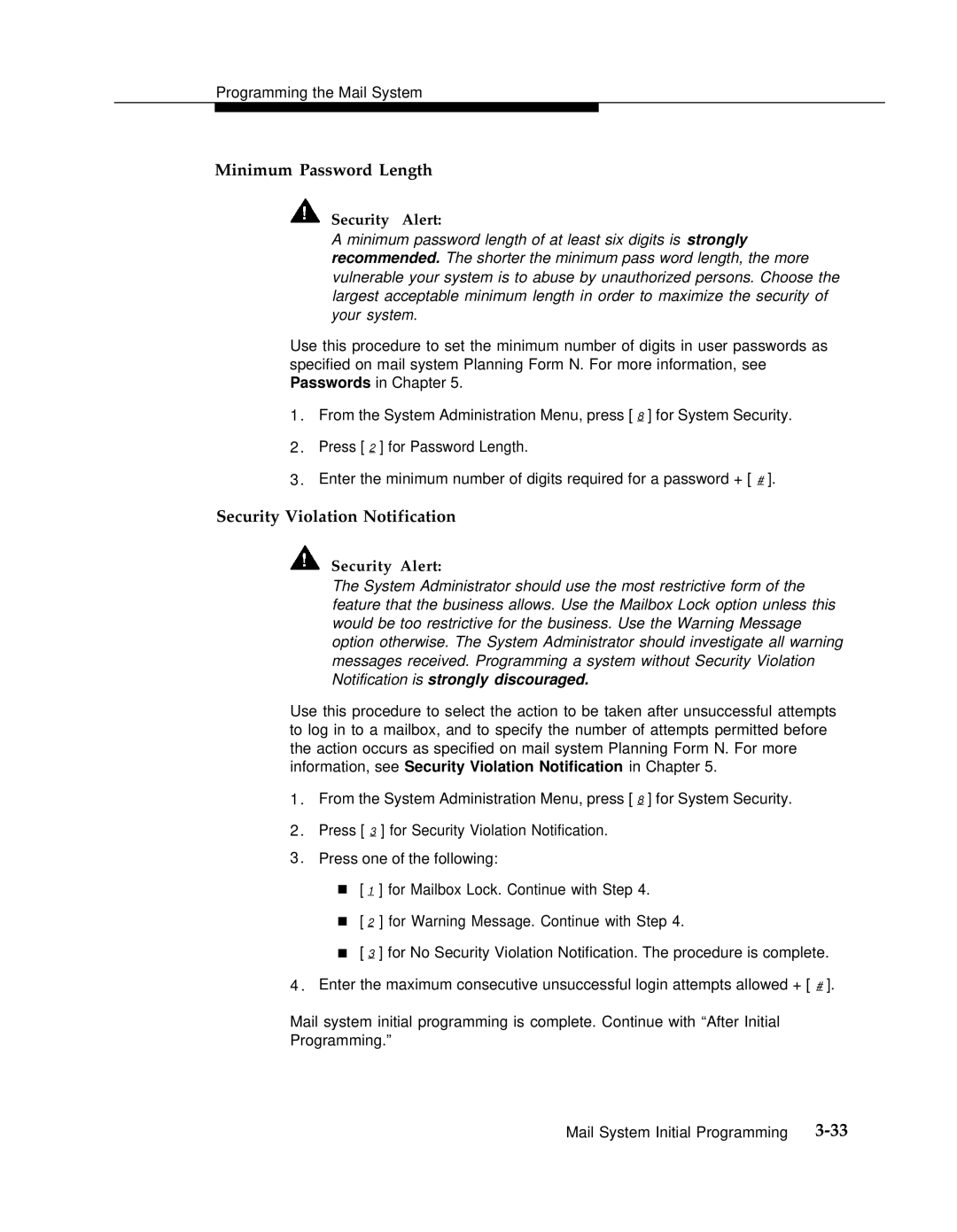 AT&T 3 manual Minimum Password Length, Security Violation Notification 