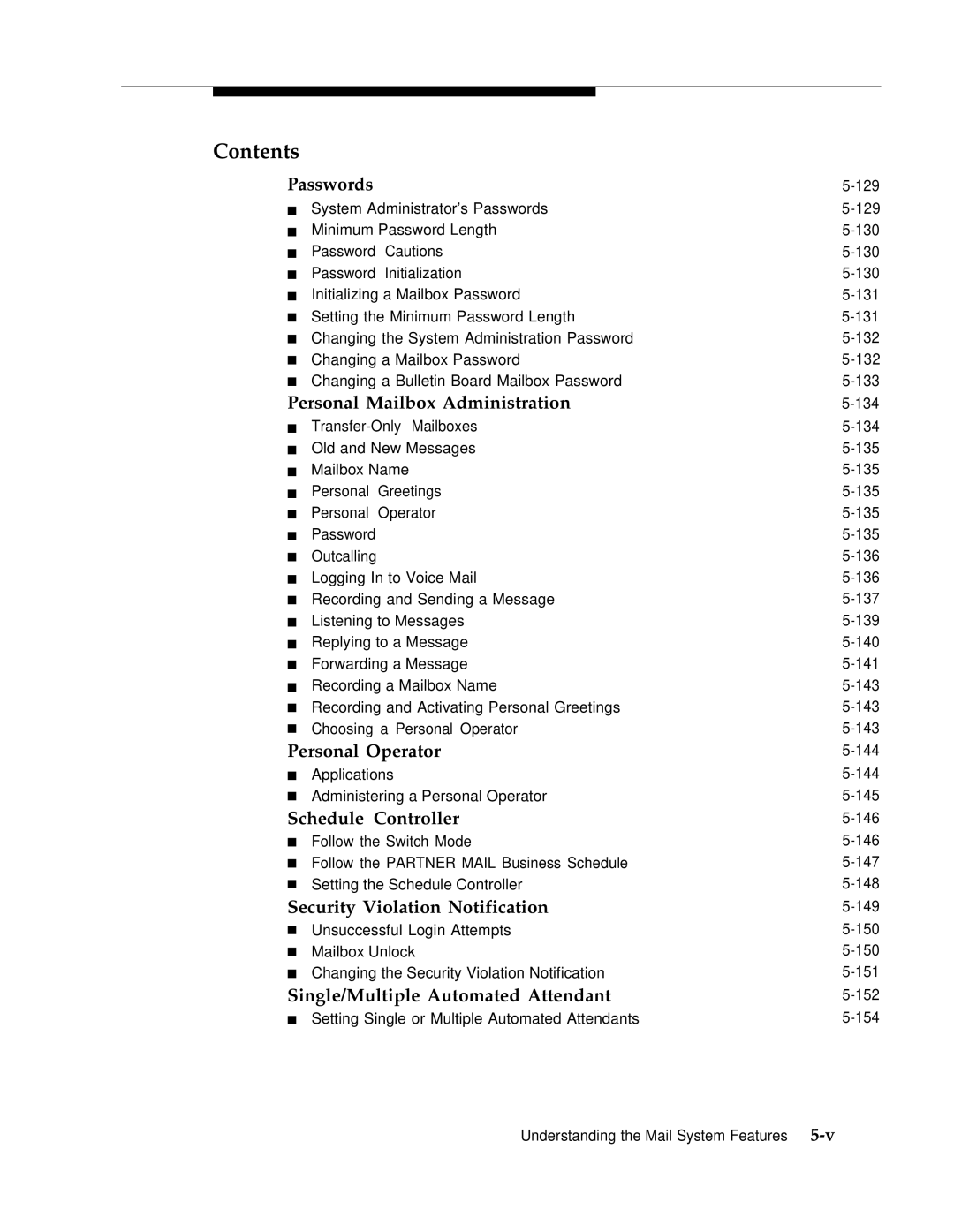 AT&T 3 Passwords, Personal Mailbox Administration, Personal Operator, Schedule Controller, Security Violation Notification 