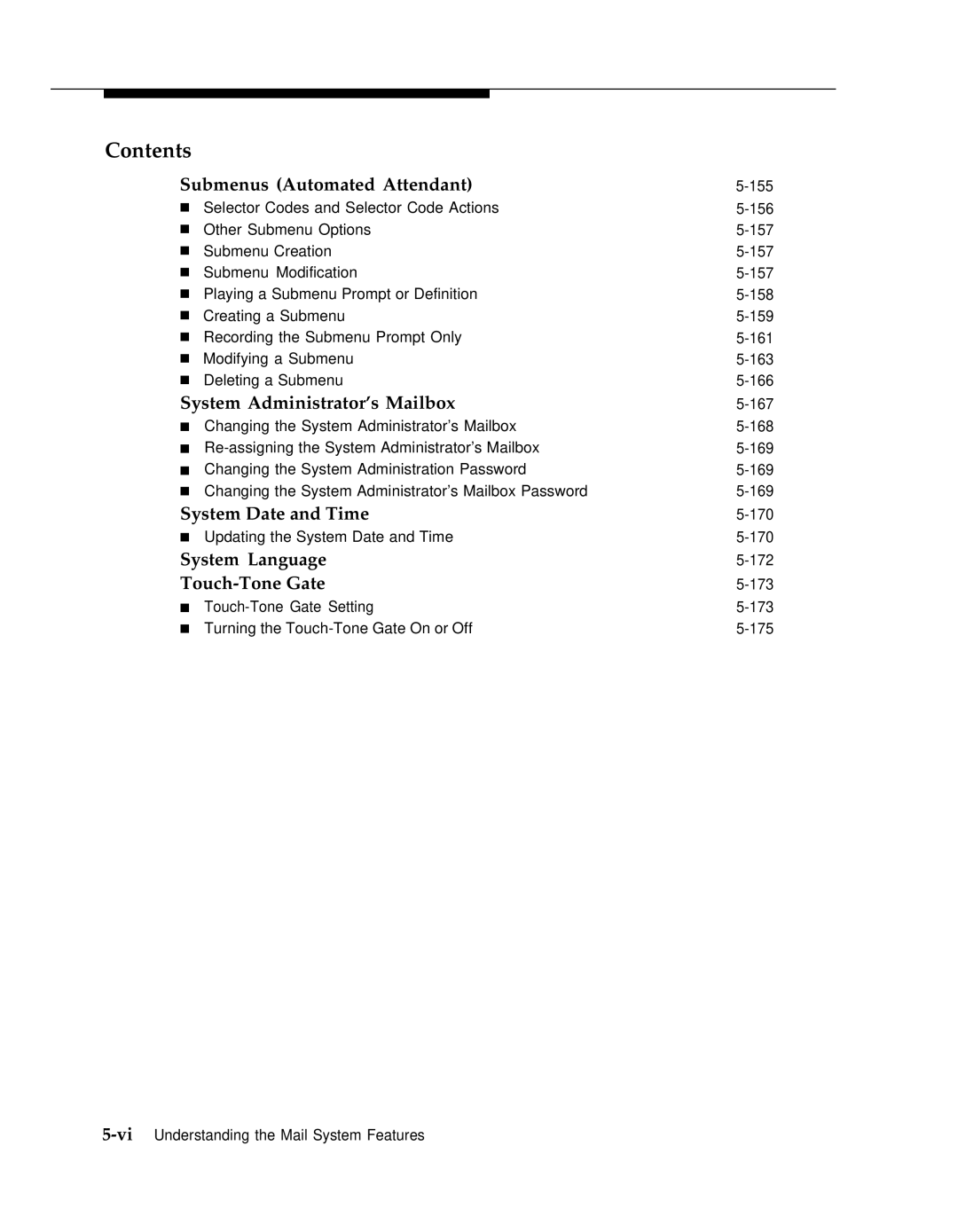 AT&T 3 manual Submenus Automated Attendant, System Administrator’s Mailbox, System Date and Time, System Language 