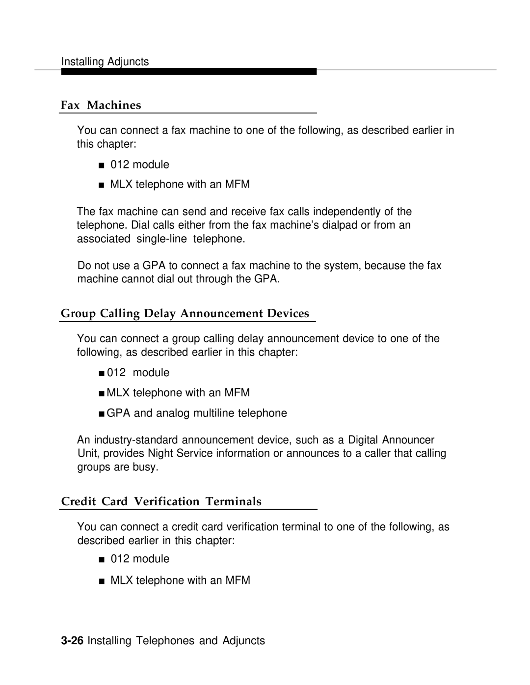 AT&T 3.0 manual Fax Machines, Group Calling Delay Announcement Devices, Credit Card Verification Terminals 