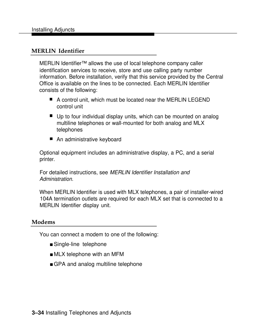 AT&T 3.0 manual Merlin Identifier, Modems 