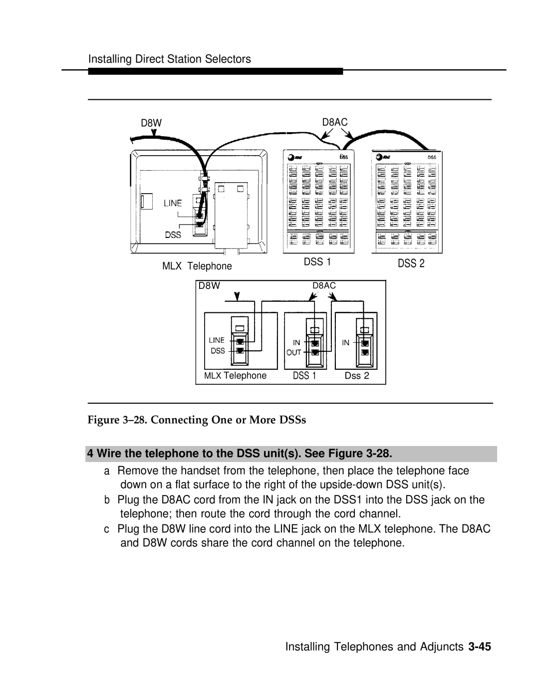 AT&T 3.0 manual Connecting One or More DSSs, Wire the telephone to the DSS units. See Figure 